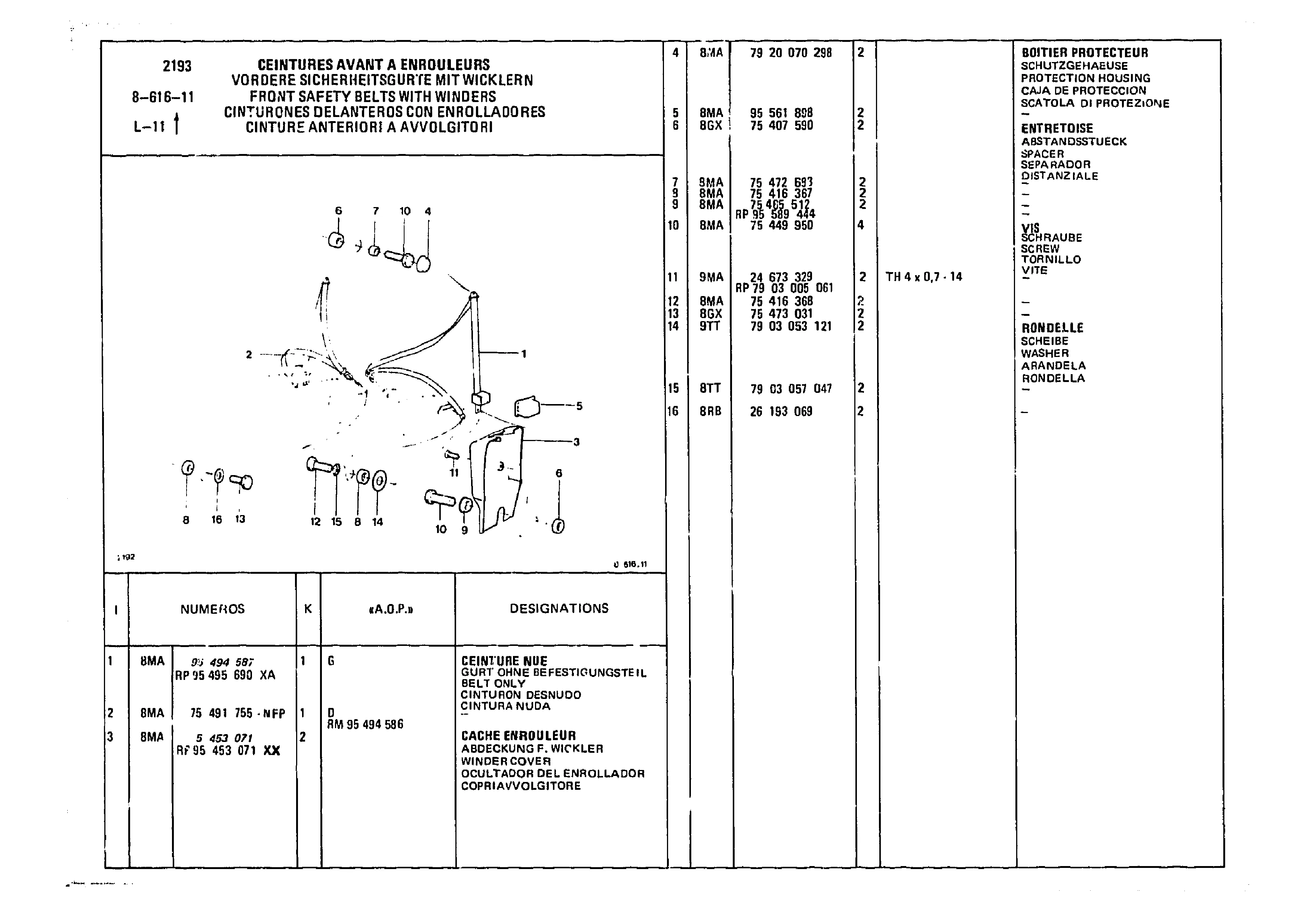 Front Safety Belts, page 878 of 985 — CX Parts Catalogue — 1981–1985