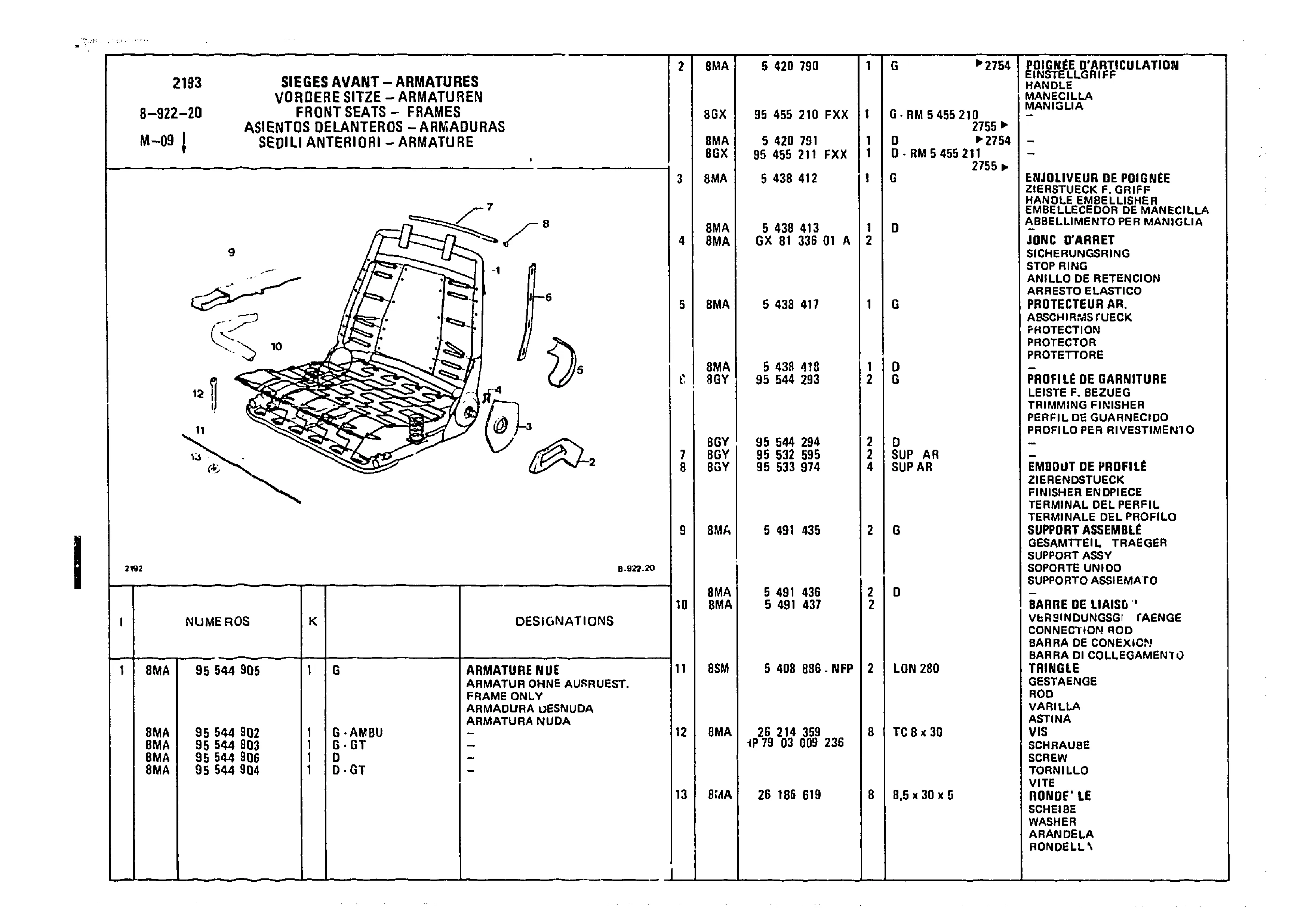 Front Seats - Frames, page 889 of 985 — CX Parts Catalogue — 1981–1985