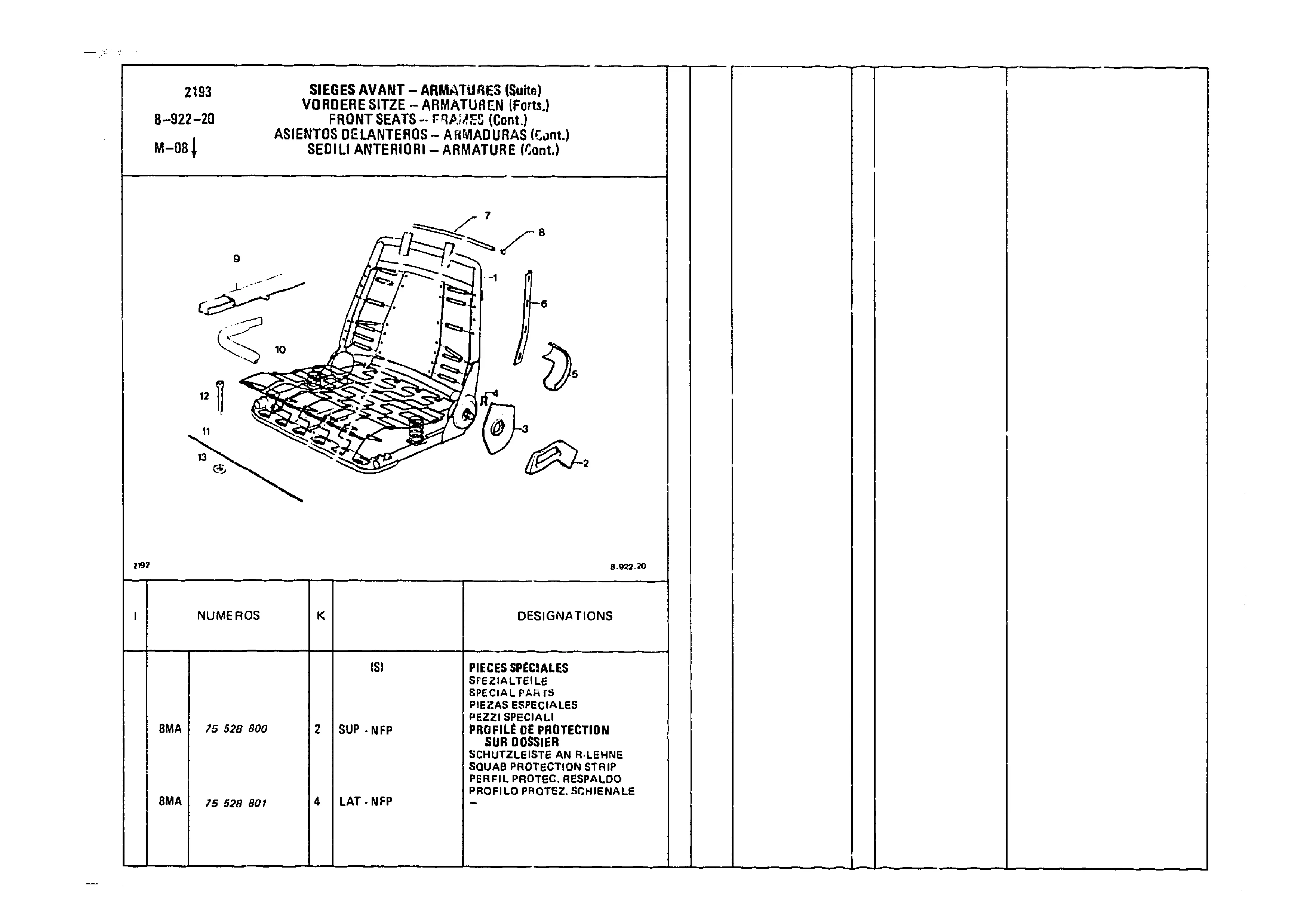 Front Seats - Frames, page 890 of 985 — CX Parts Catalogue — 1981–1985