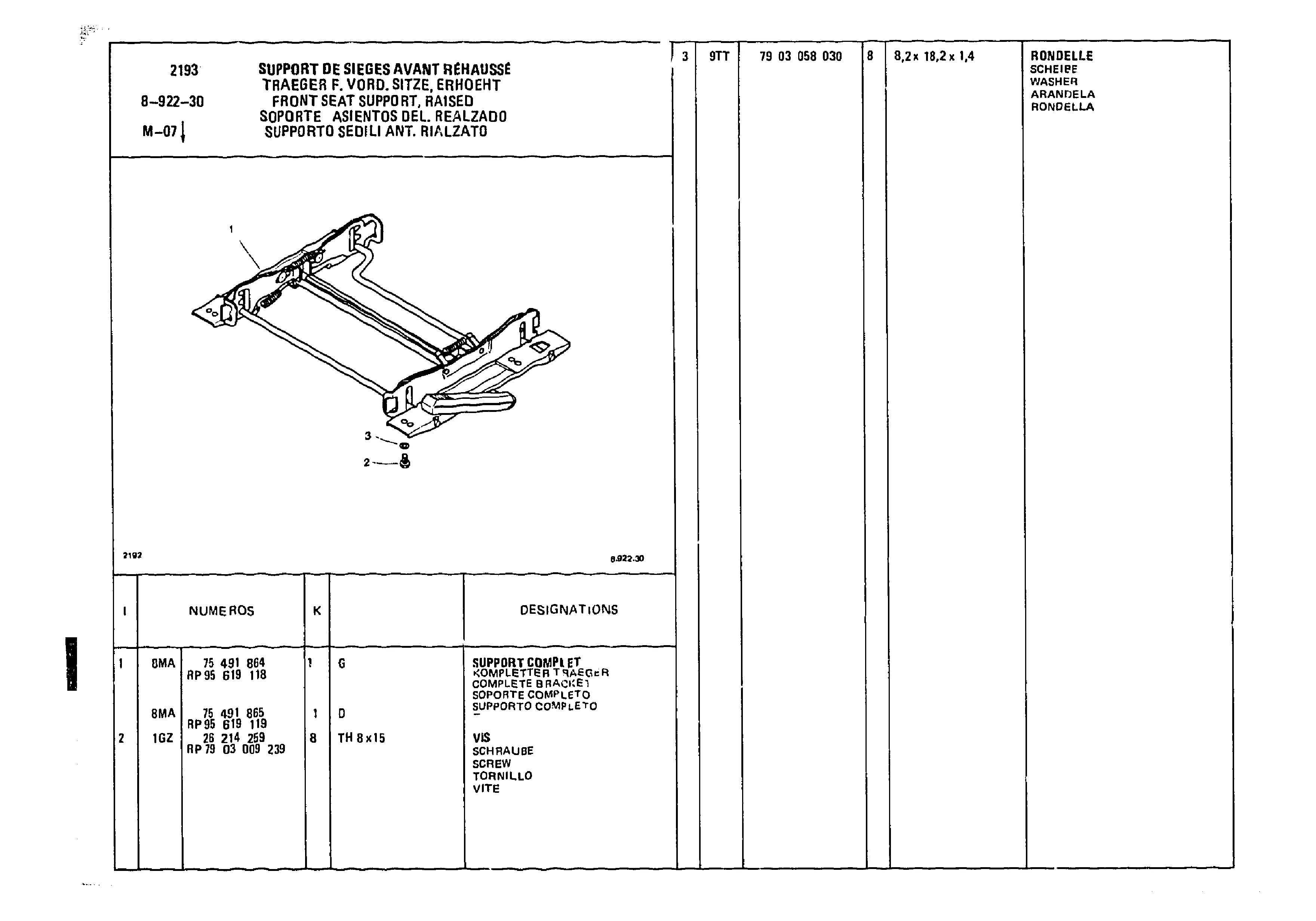 Front Seat Support, Raised, page 891 of 985 — CX Parts Catalogue — 1981–1985