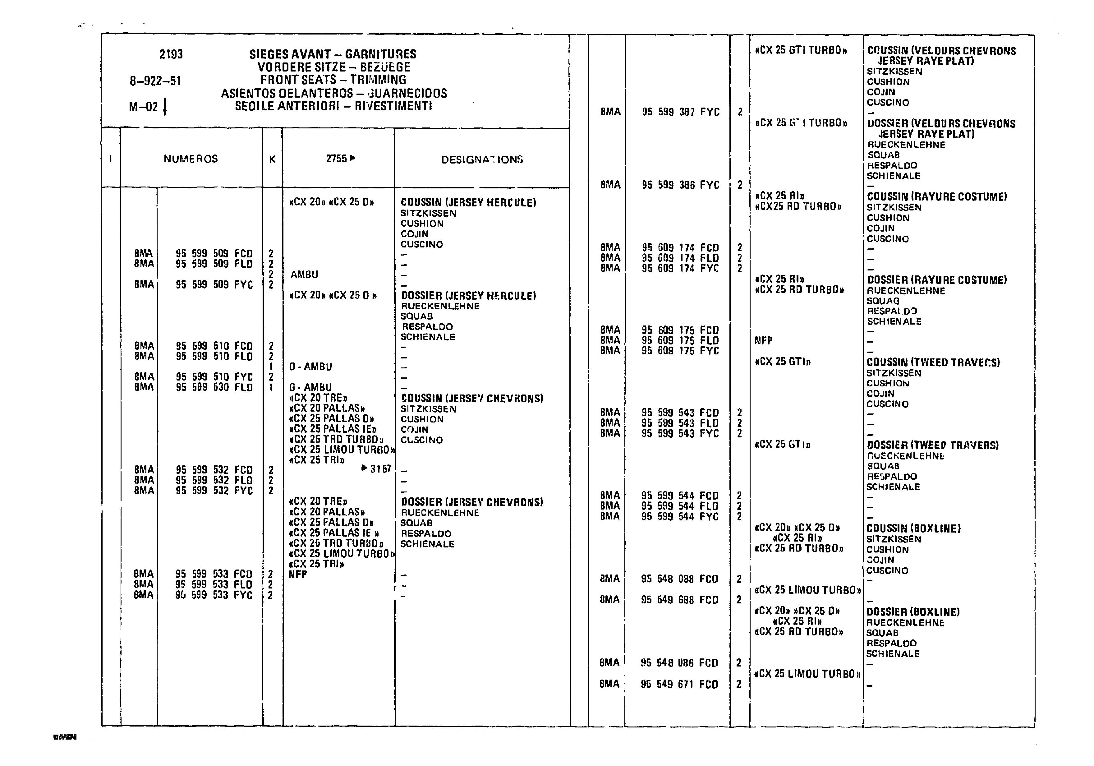 Front Seat - Trimming, page 896 of 985 — CX Parts Catalogue — 1981–1985