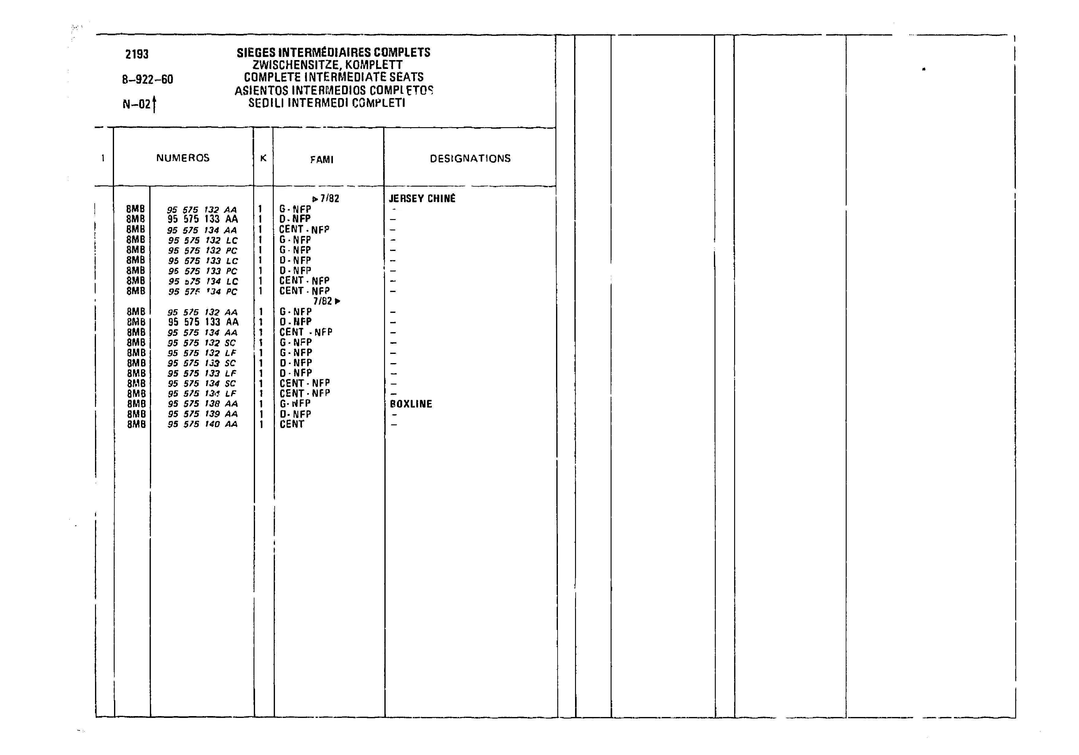 Intermediate Seats, page 899 of 985 — CX Parts Catalogue — 1981–1985