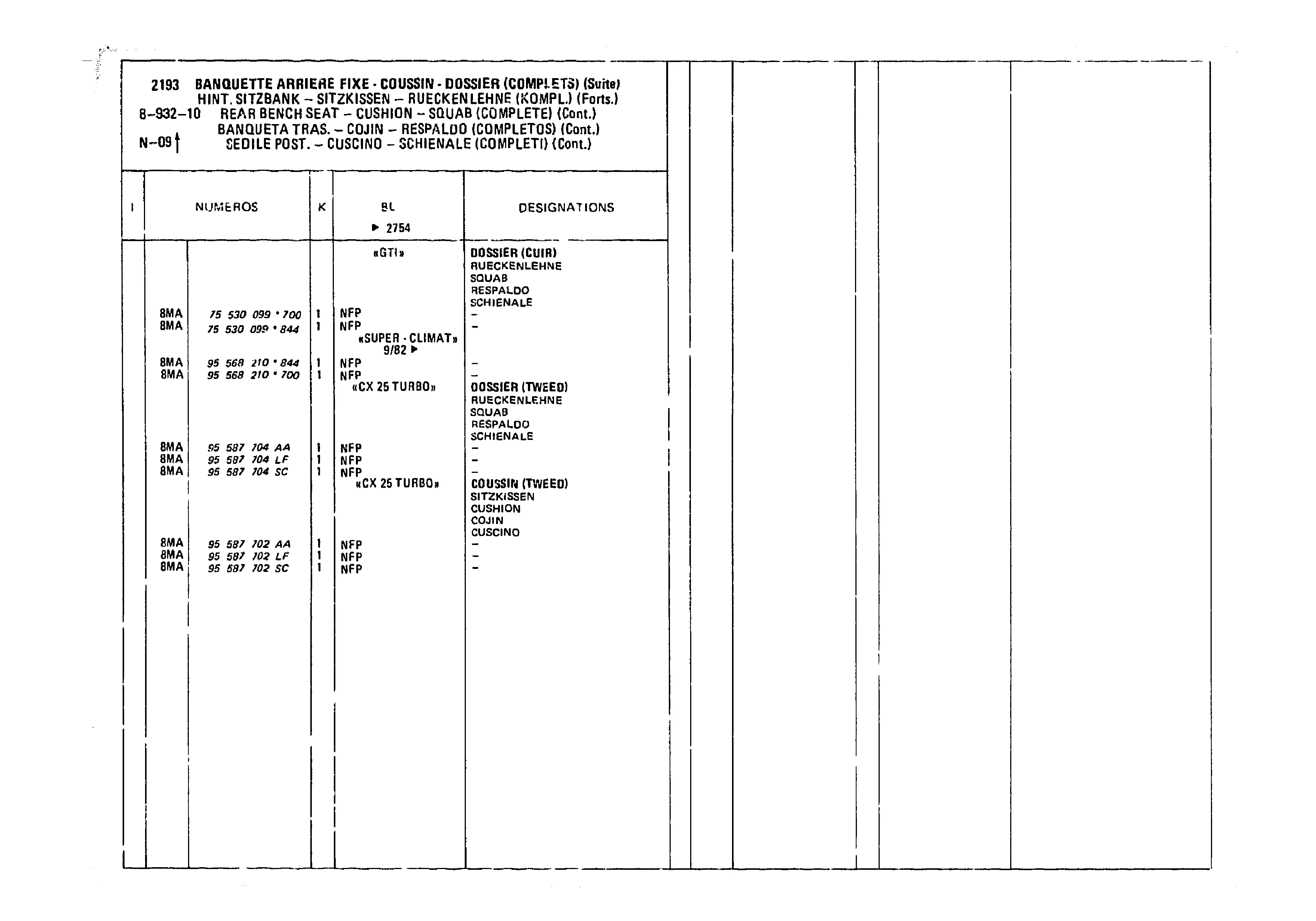 Rear Bench Seat - Cushion - Squab, page 906 of 985 — CX Parts Catalogue — 1981–1985