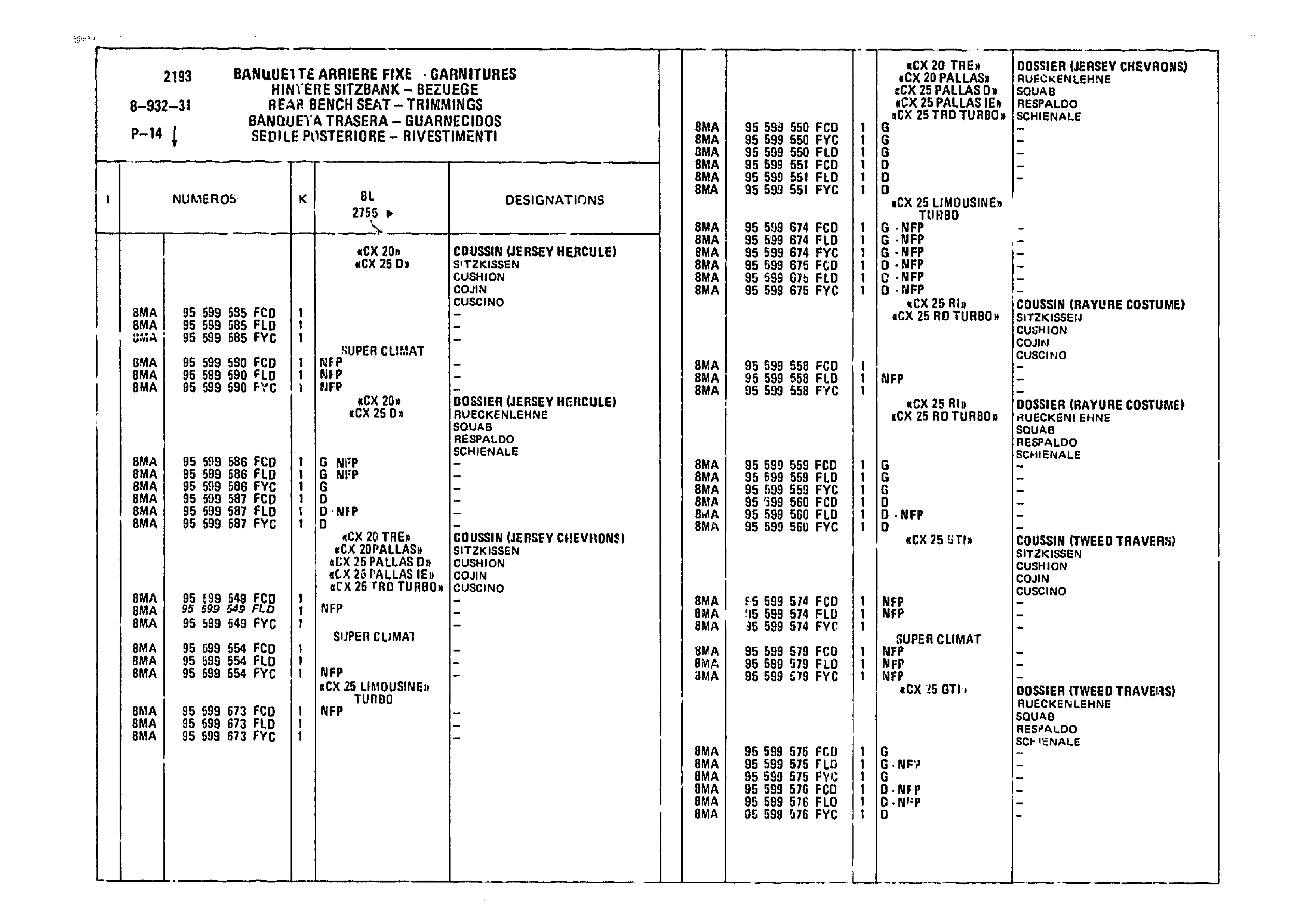 Rear Bench Seat - Trimmings, page 914 of 985 — CX Parts Catalogue — 1981–1985