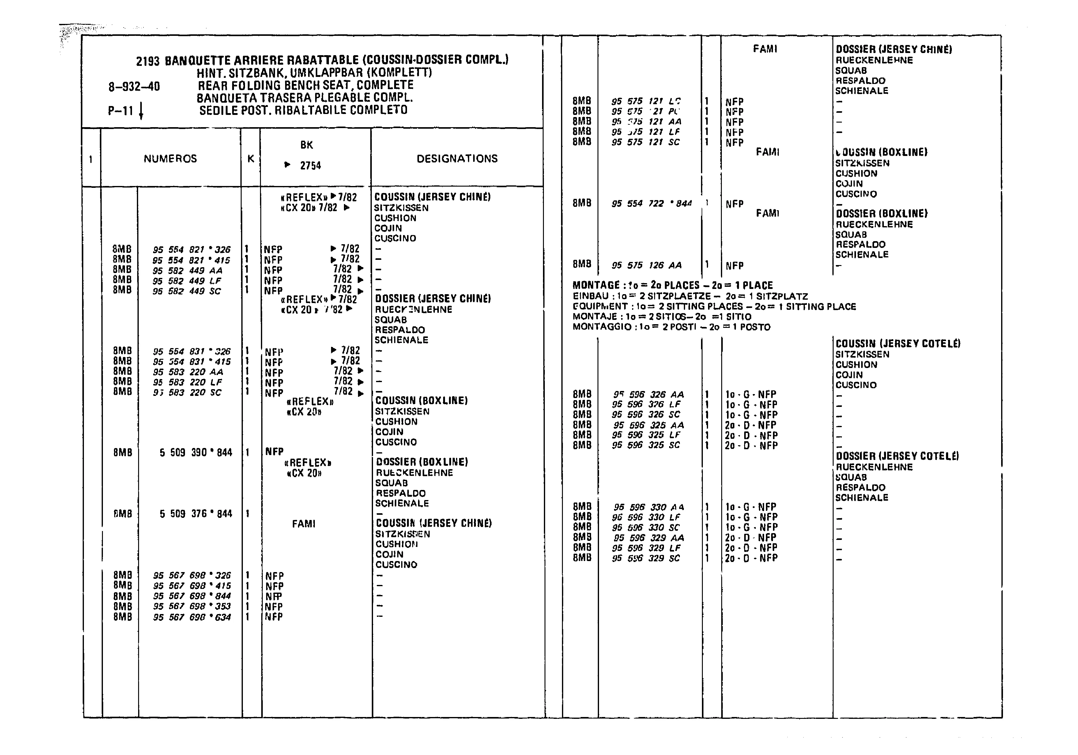 Complete Folding Bench, page 917 of 985 — CX Parts Catalogue — 1981–1985