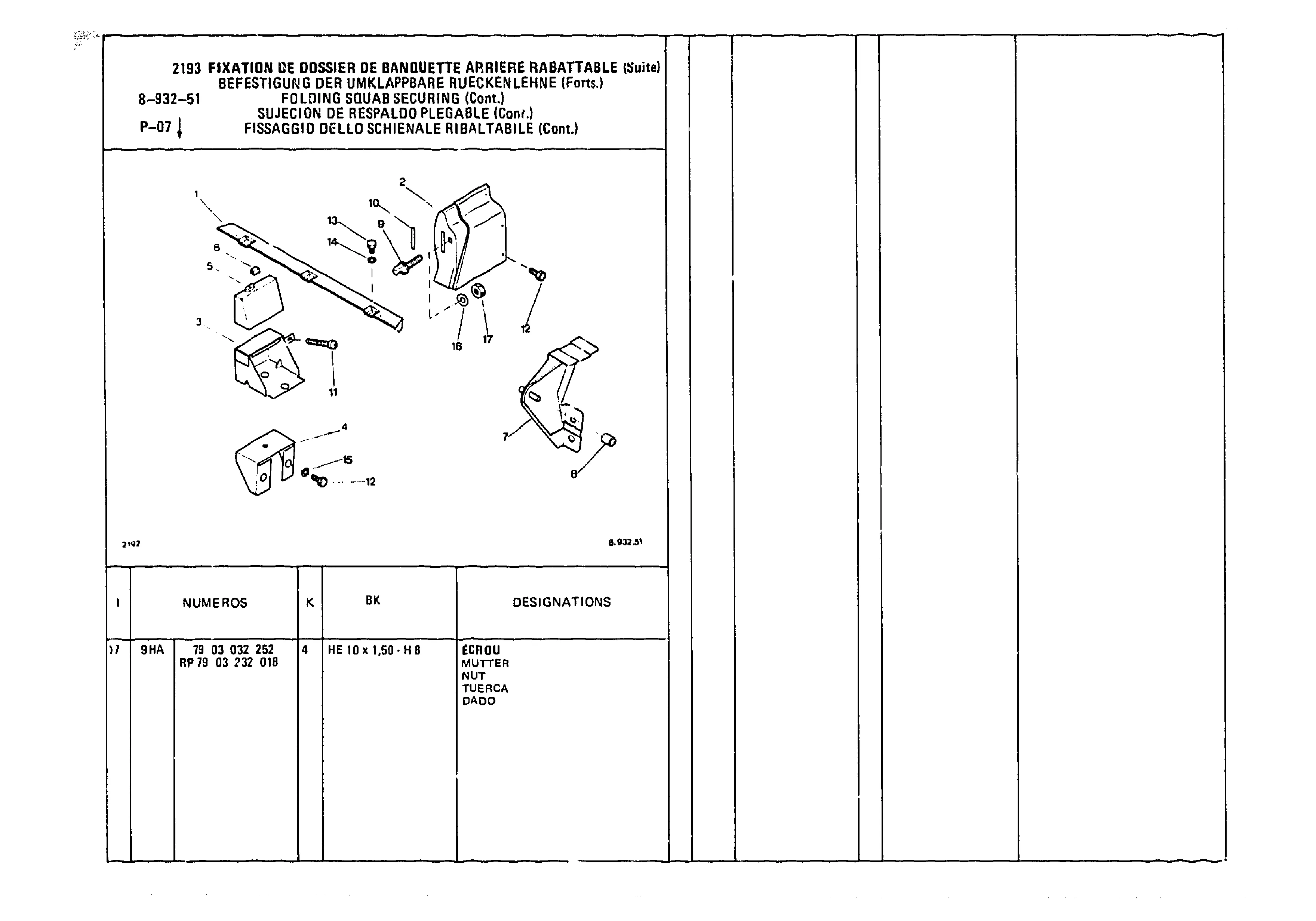 Folding Squab Securing, page 921 of 985 — CX Parts Catalogue — 1981–1985