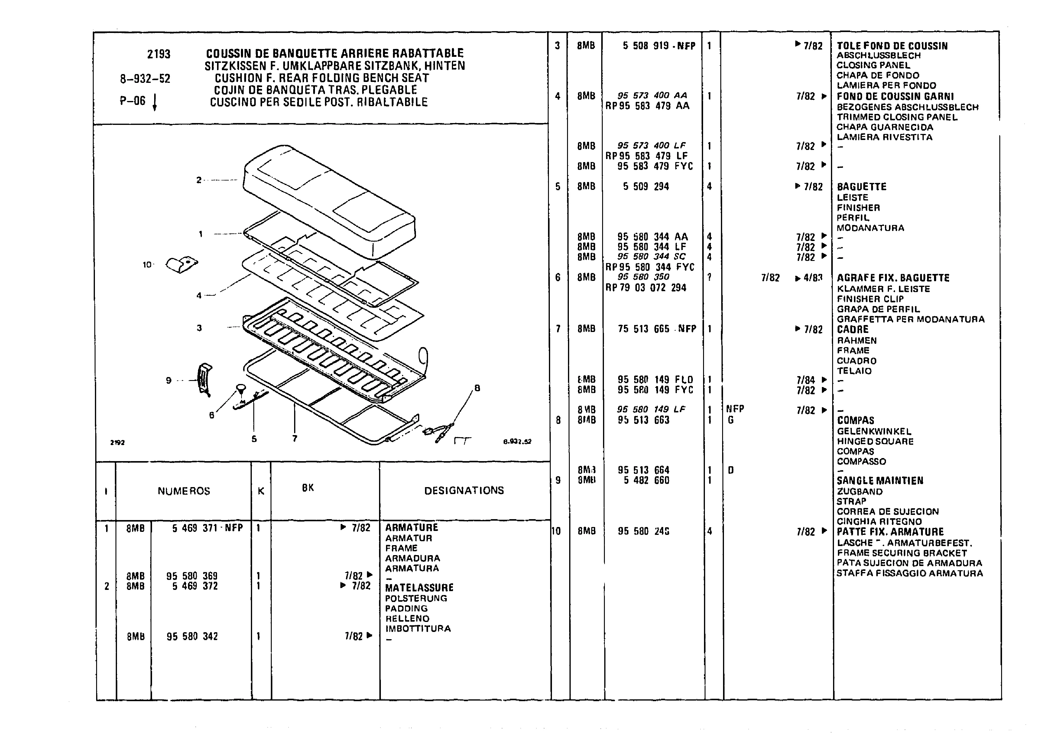 Folding Bench Cushion, page 922 of 985 — CX Parts Catalogue — 1981–1985