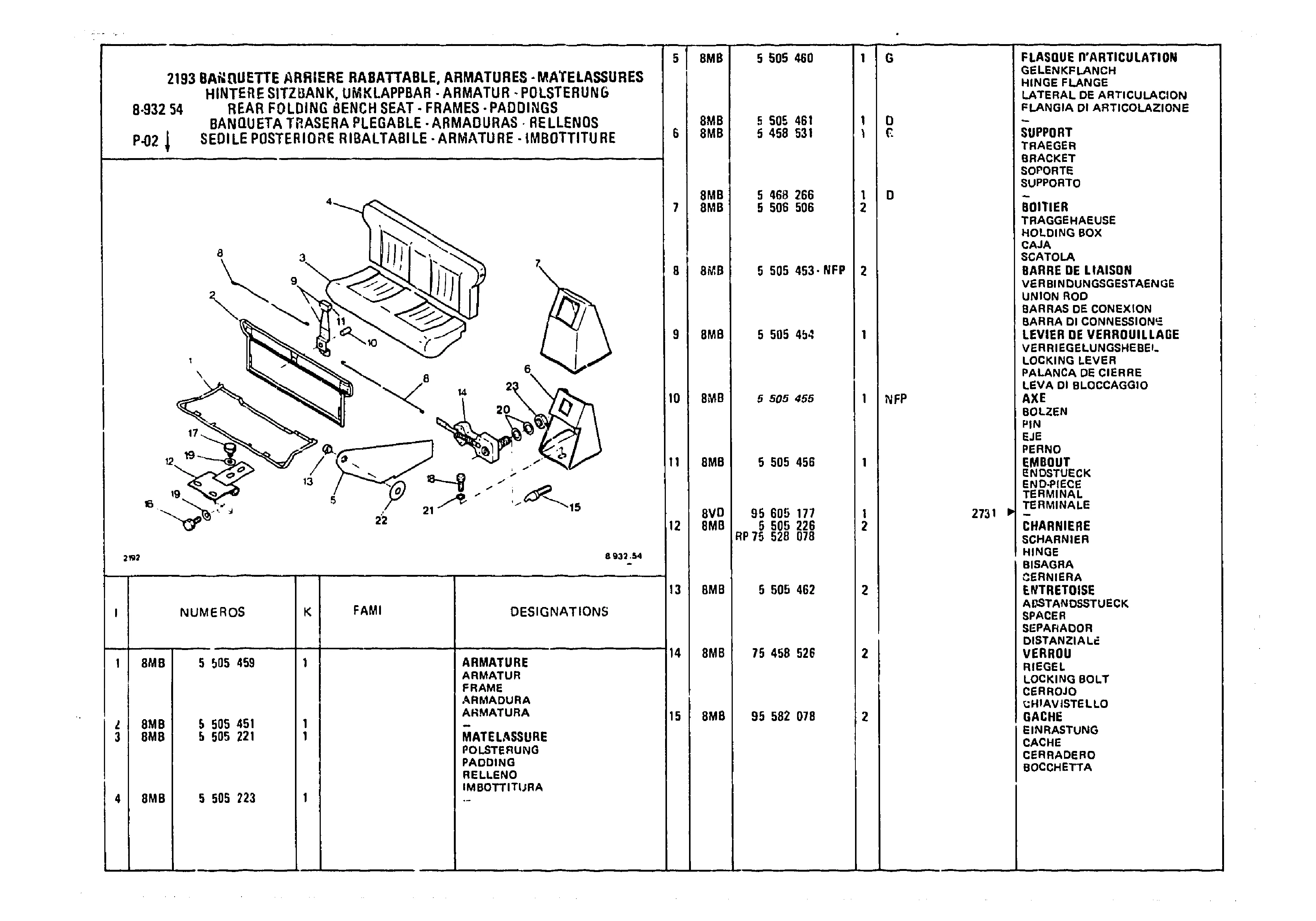 Rear Folding Bench Seat - Frames - Padding, page 926 of 985 — CX Parts Catalogue — 1981–1985
