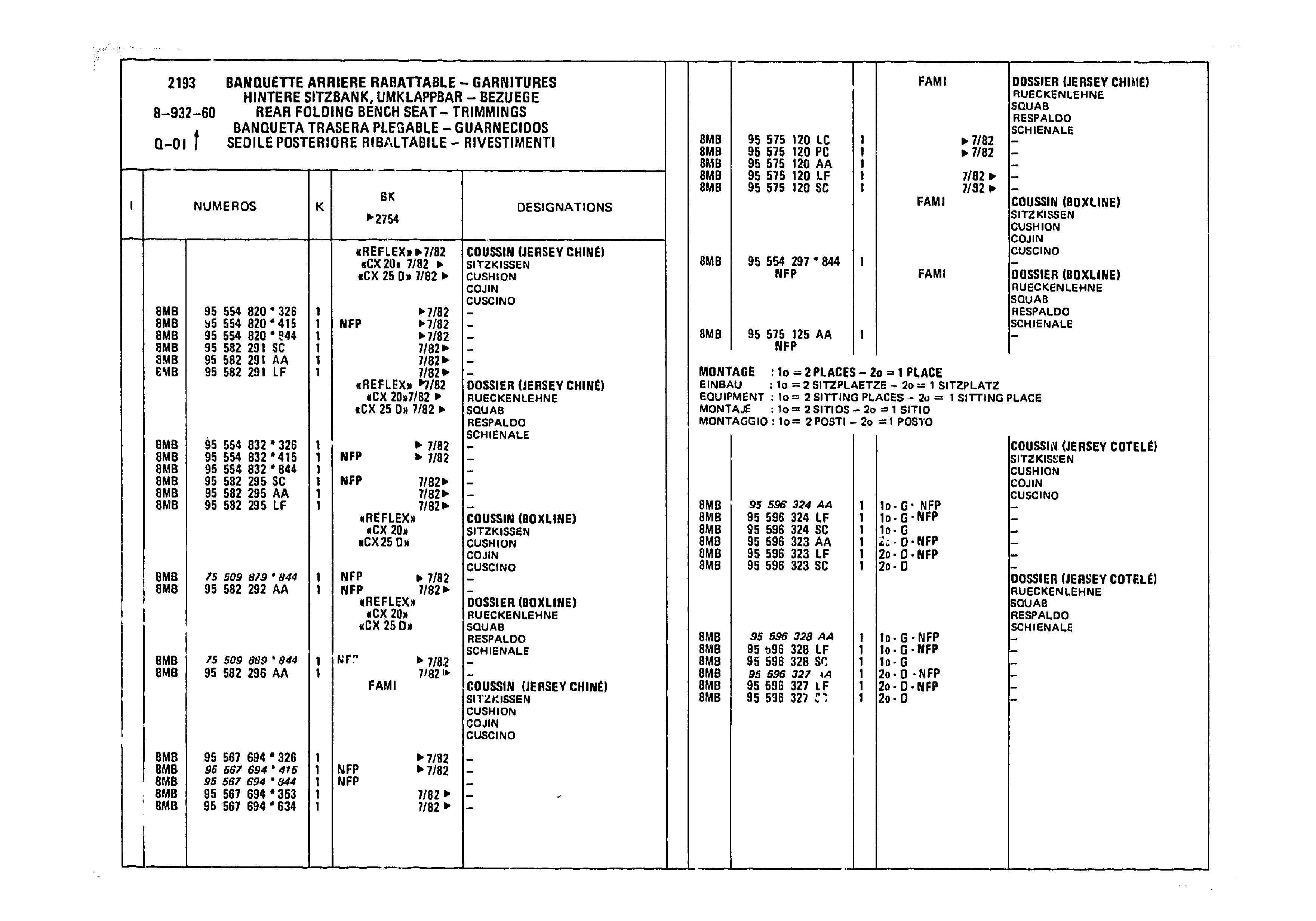 Rear Folding Bench Seat - Trimmings, page 928 of 985 — CX Parts Catalogue — 1981–1985