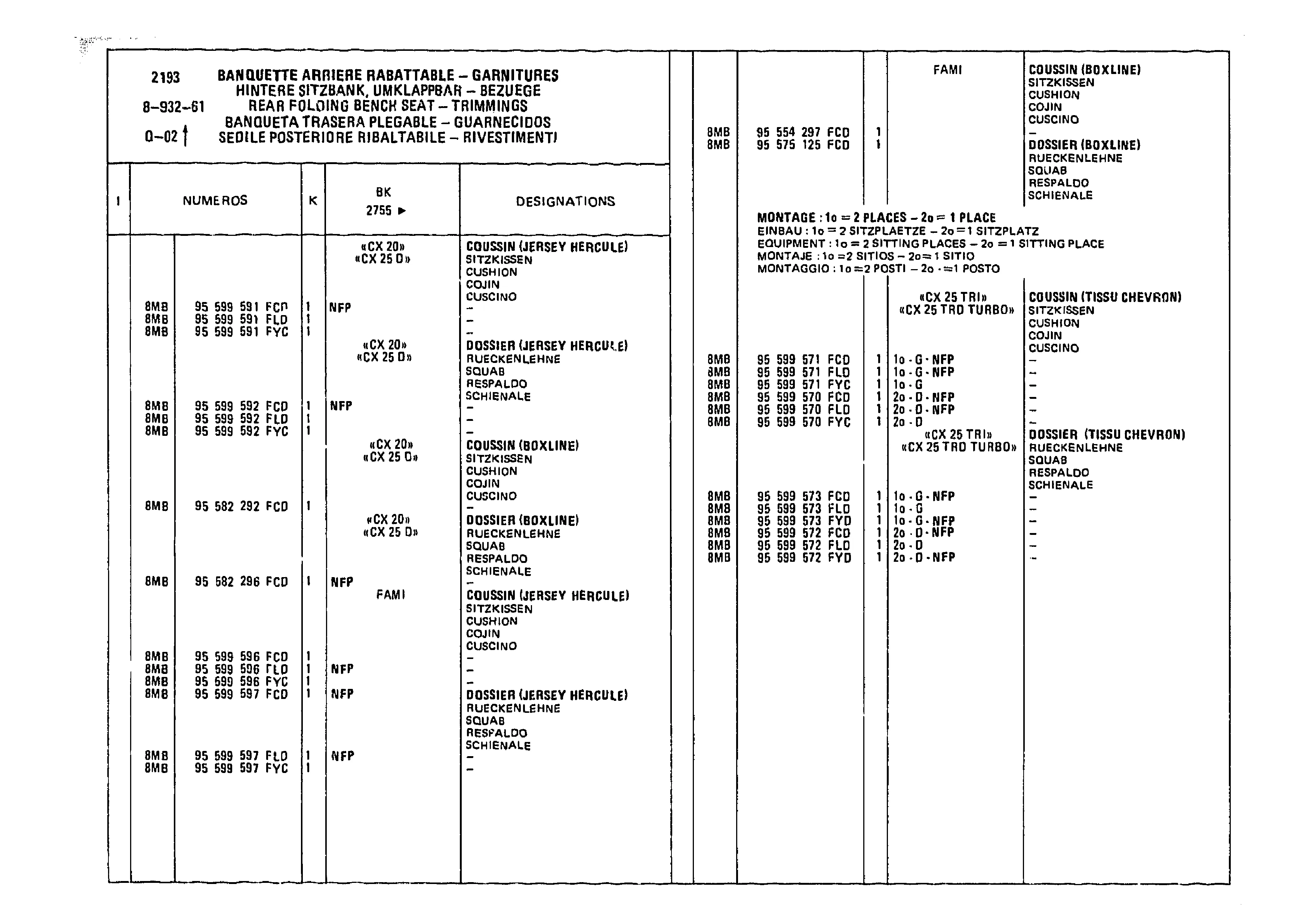 Rear Folding Bench Seat - Trimmings, page 929 of 985 — CX Parts Catalogue — 1981–1985