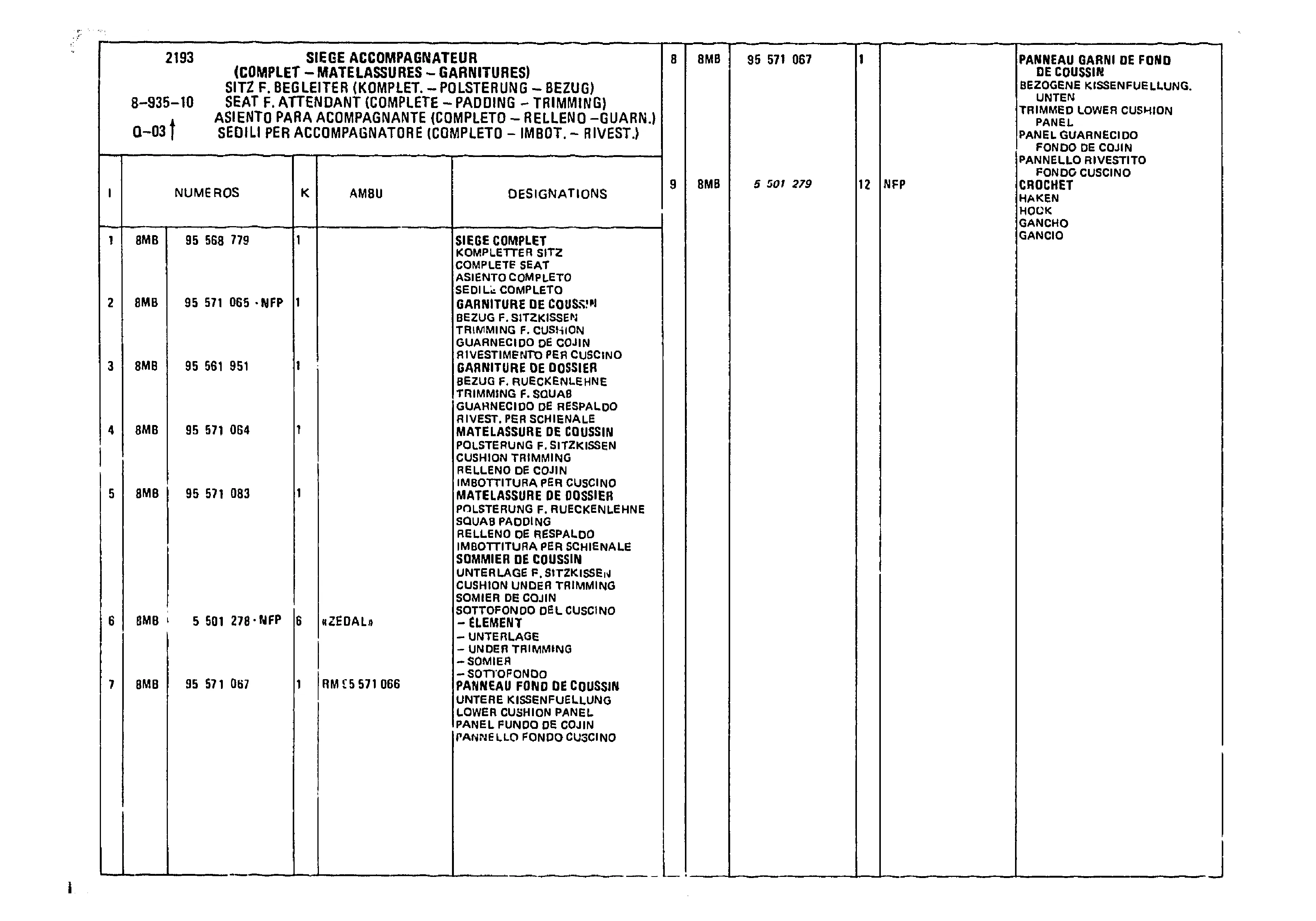 Seat F. Attendant, page 930 of 985 — CX Parts Catalogue — 1981–1985