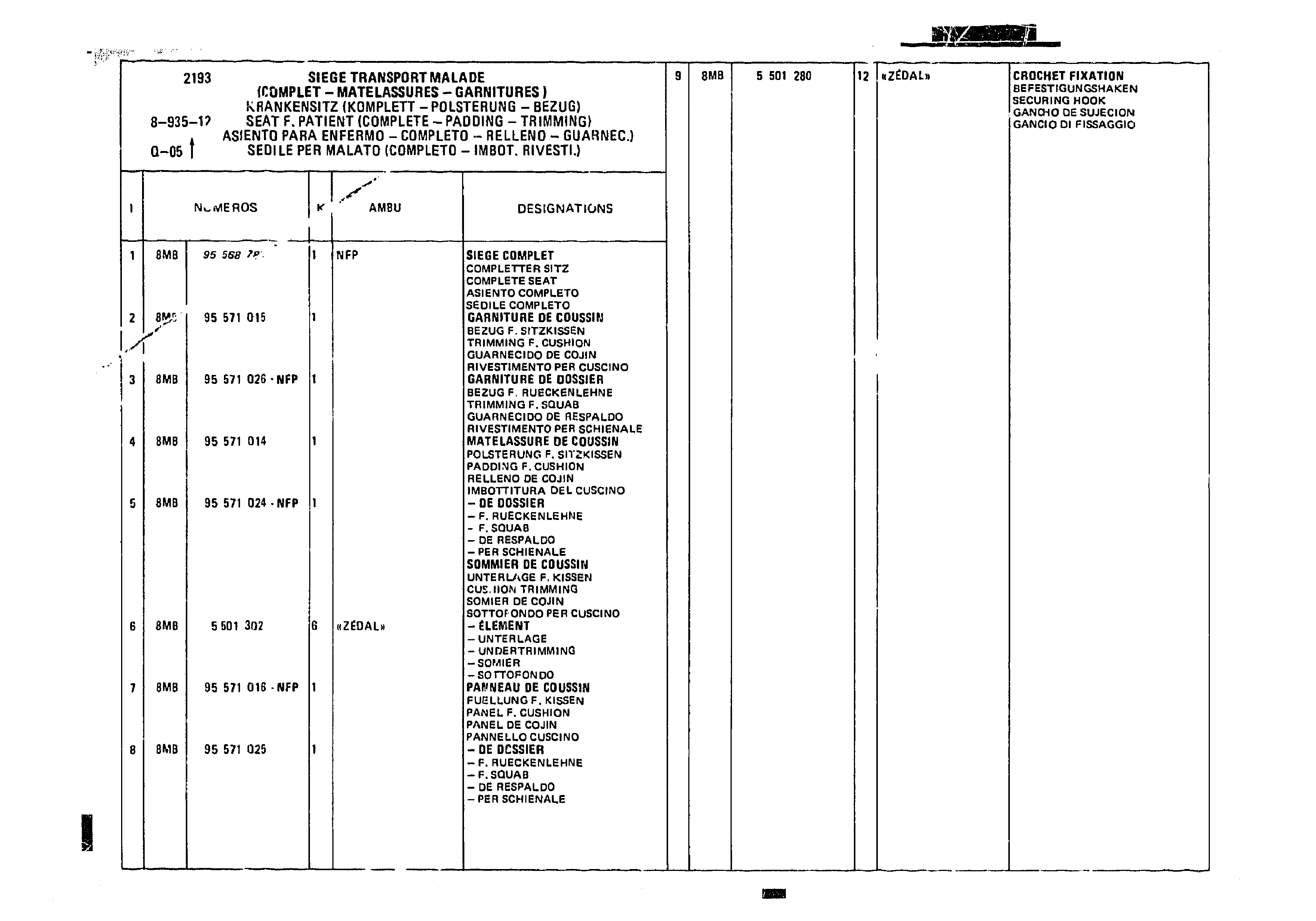Seat F. Patient, page 932 of 985 — CX Parts Catalogue — 1981–1985