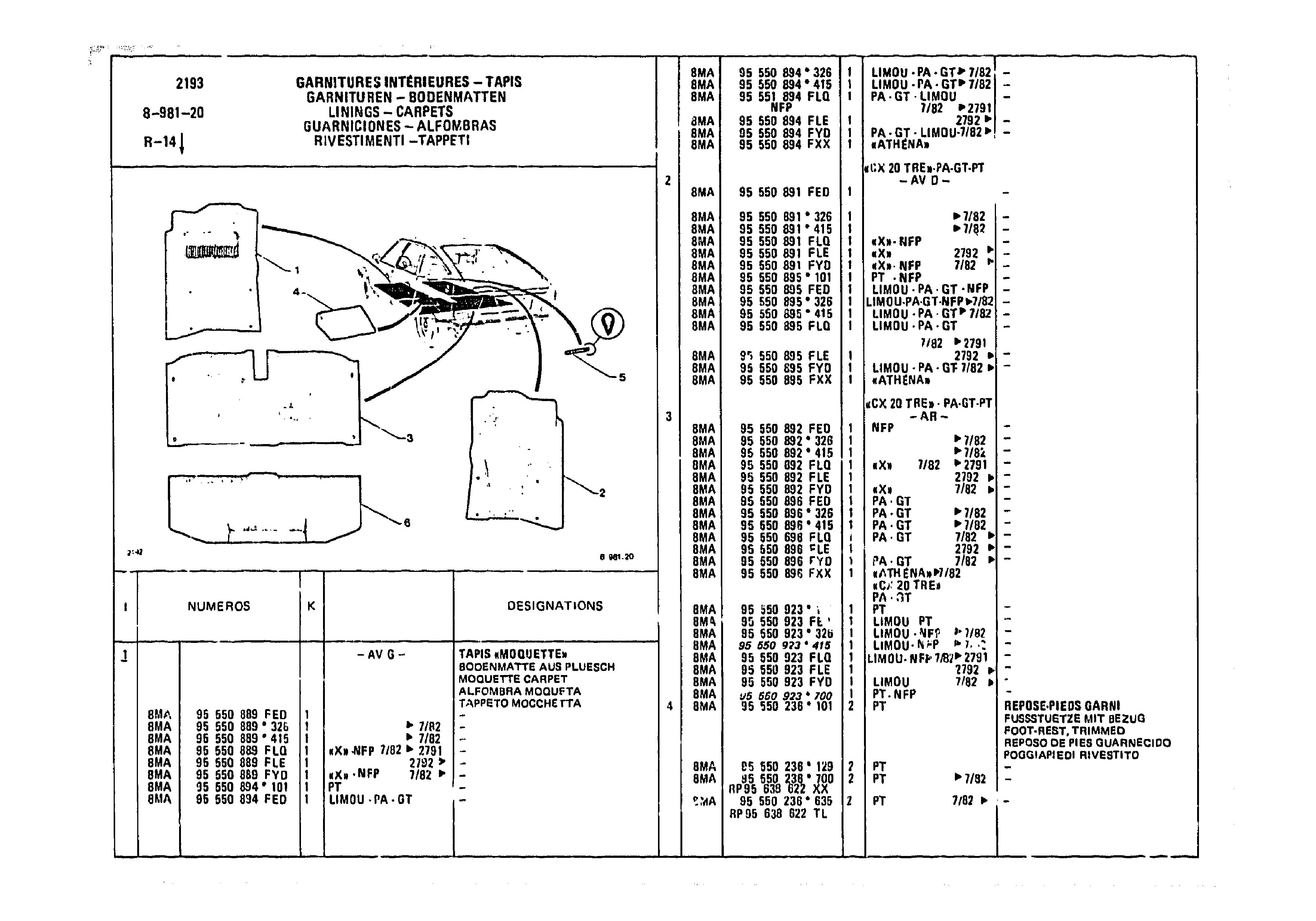 Linings - Carpets, page 944 of 985 — CX Parts Catalogue — 1981–1985