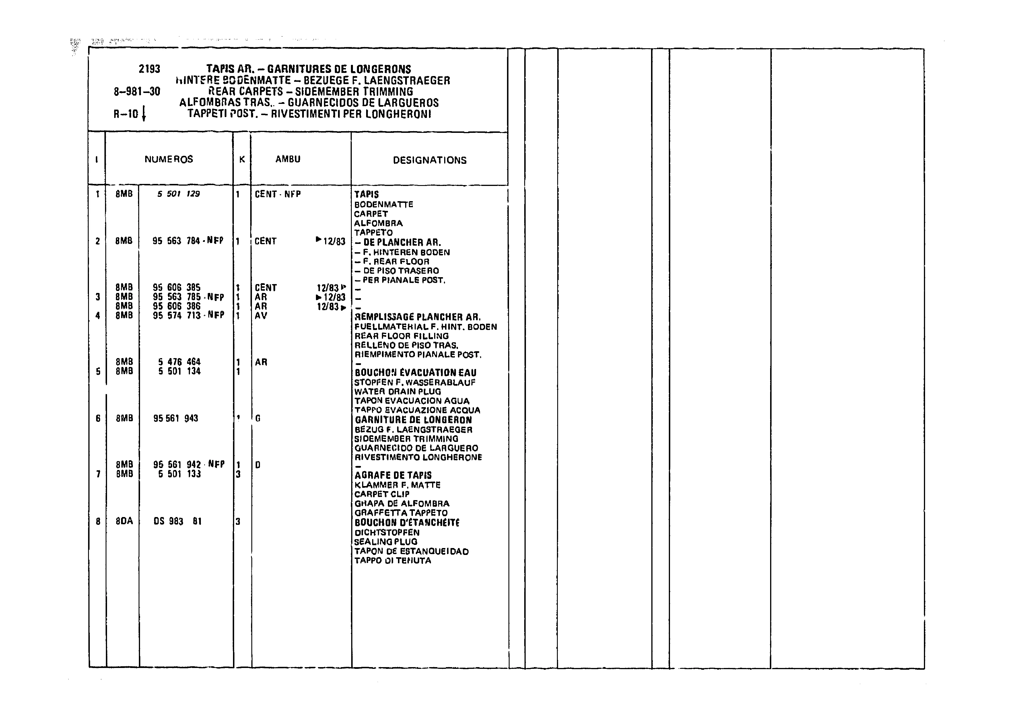 Rear Carpet - Trimming, page 948 of 985 — CX Parts Catalogue — 1981–1985