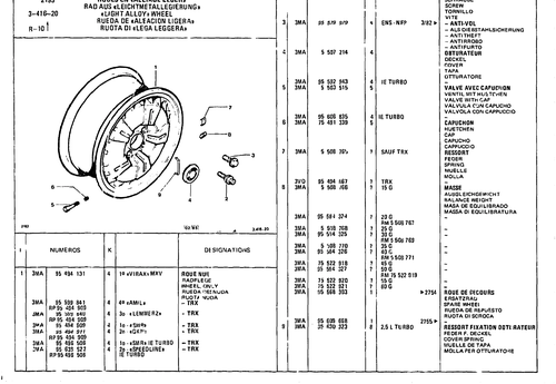 Light Alloy Wheel, page 457 — CX Parts Catalogue — 1981–1985