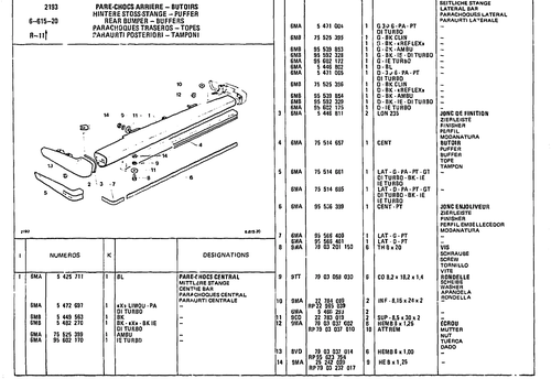 Rear Bumper - Buffers, page 693 — CX Parts Catalogue — 1981–1985