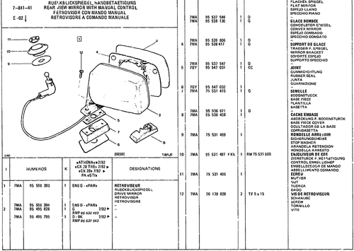Rear View Mirror With Manual Control, page 806 — CX Parts Catalogue — 1981–1985