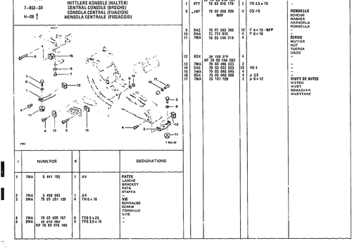 Central Console (Broche), page 845 — CX Parts Catalogue — 1981–1985