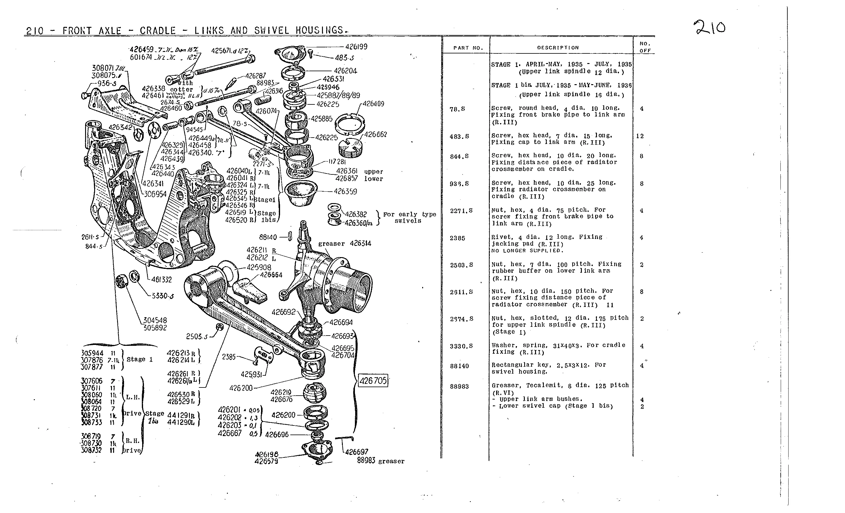 Cradle, links, swivels 11, page 70 of 226 — Front Wheel Drive 7 & 11 Parts Catalogue