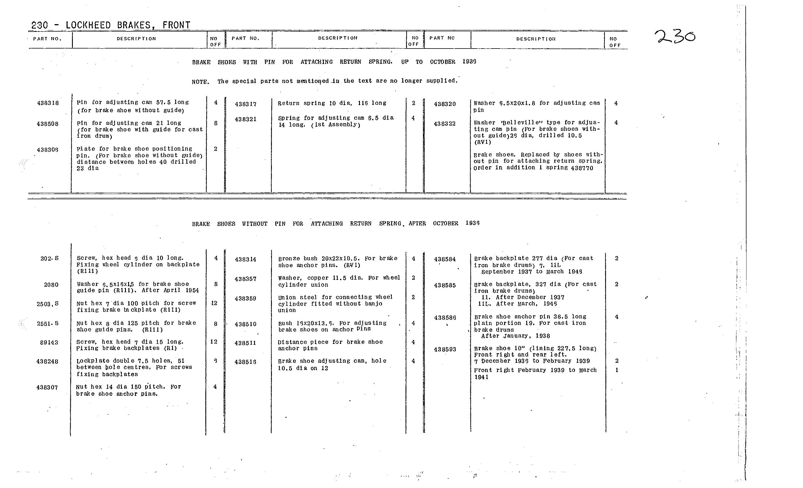 Lockheed brakes (front), page 87 of 226 — Front Wheel Drive 7 & 11 Parts Catalogue