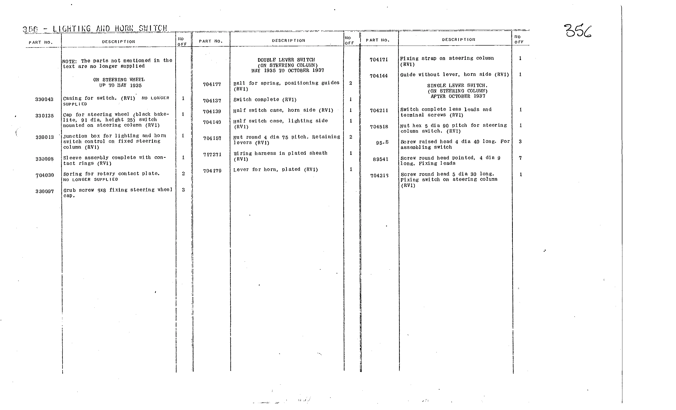 Lighting, horn switch, page 174 of 226 — Front Wheel Drive 7 & 11 Parts Catalogue