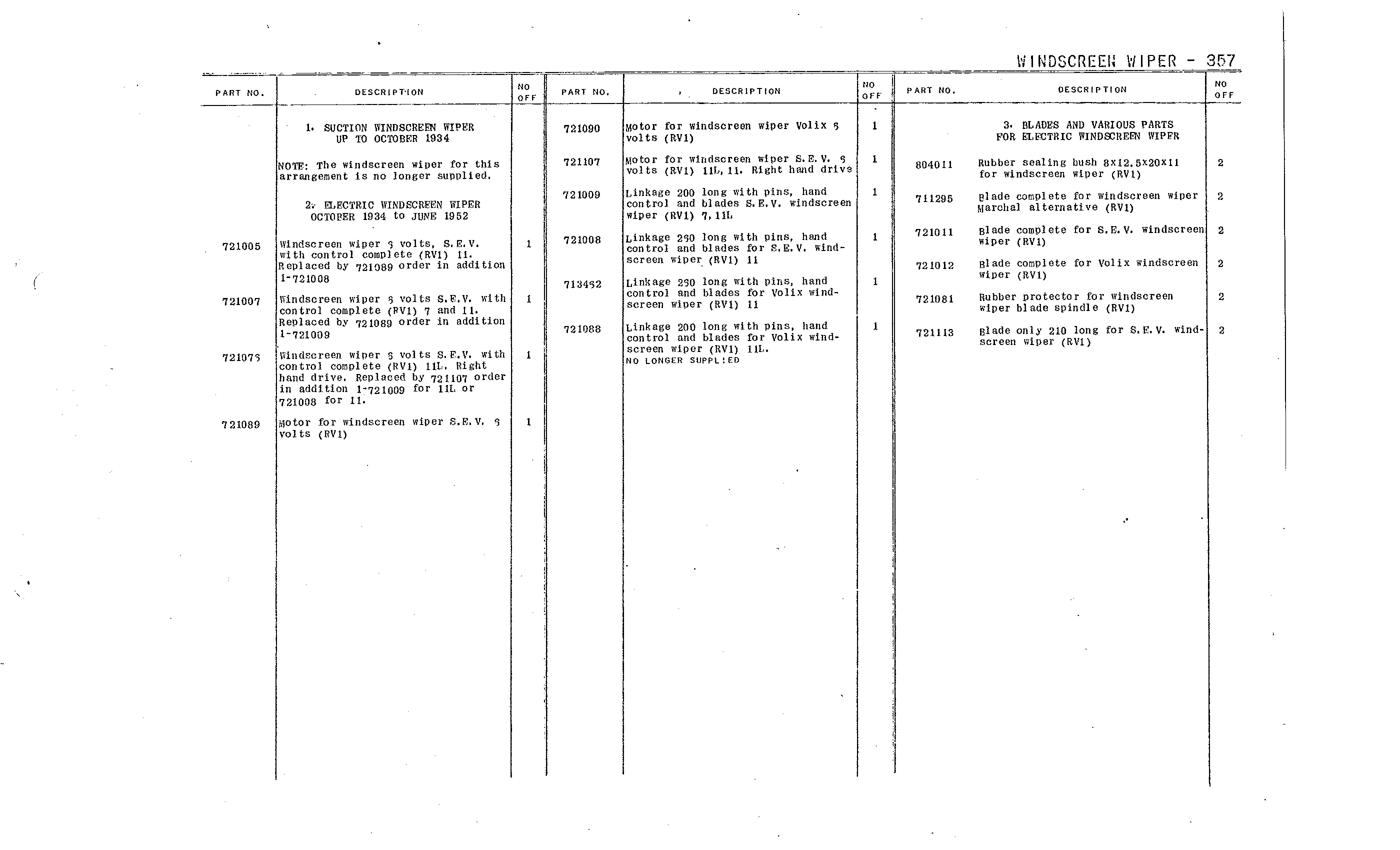 Screen wiper, page 175 of 226 — Front Wheel Drive 7 & 11 Parts Catalogue
