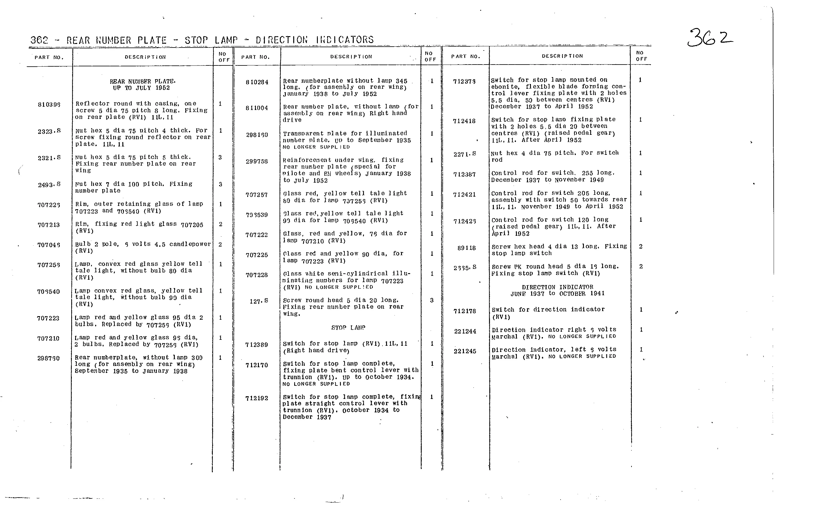 R. lights, no. plate, page 179 of 226 — Front Wheel Drive 7 & 11 Parts Catalogue
