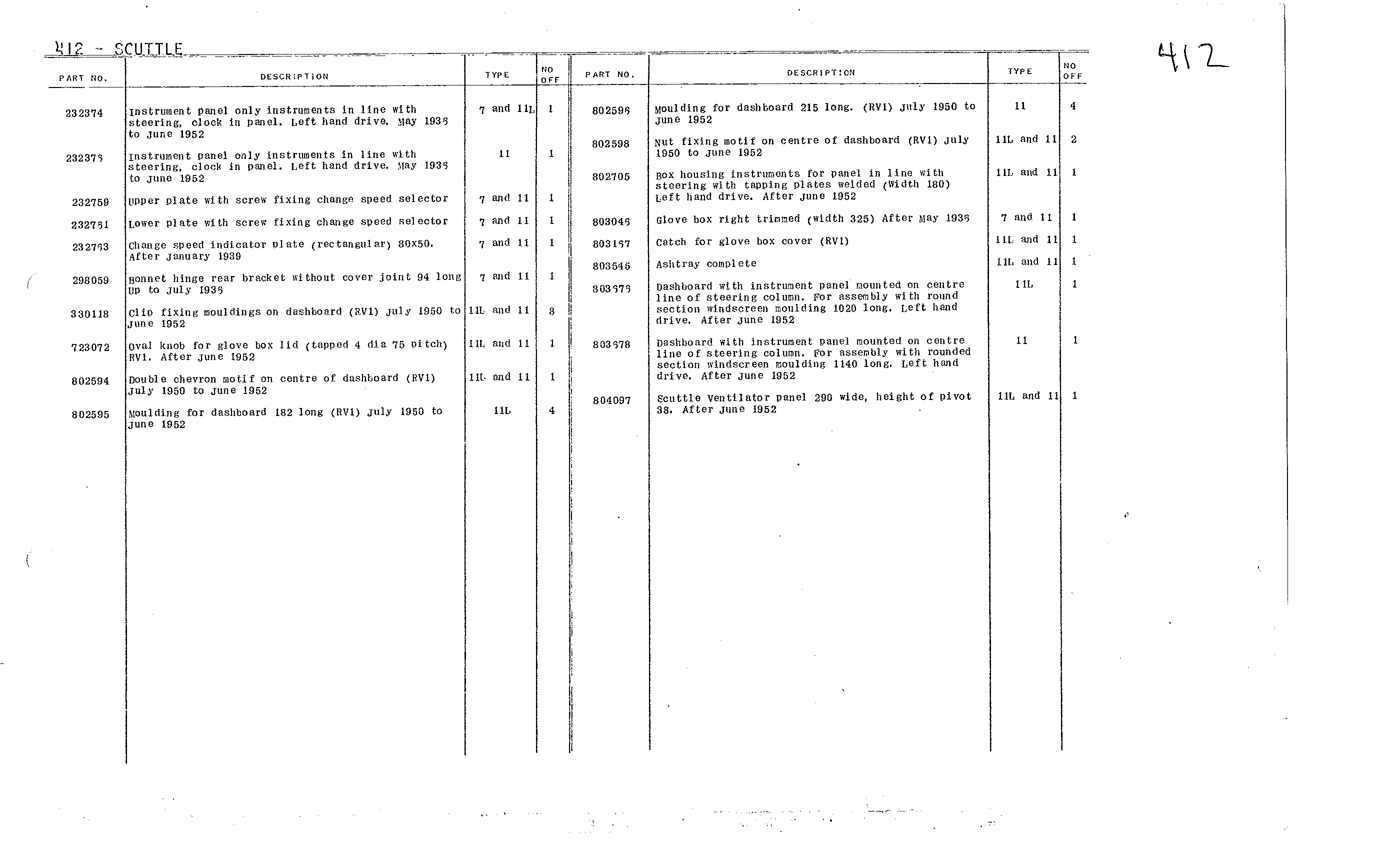 Scuttle, page 197 of 226 — Front Wheel Drive 7 & 11 Parts Catalogue