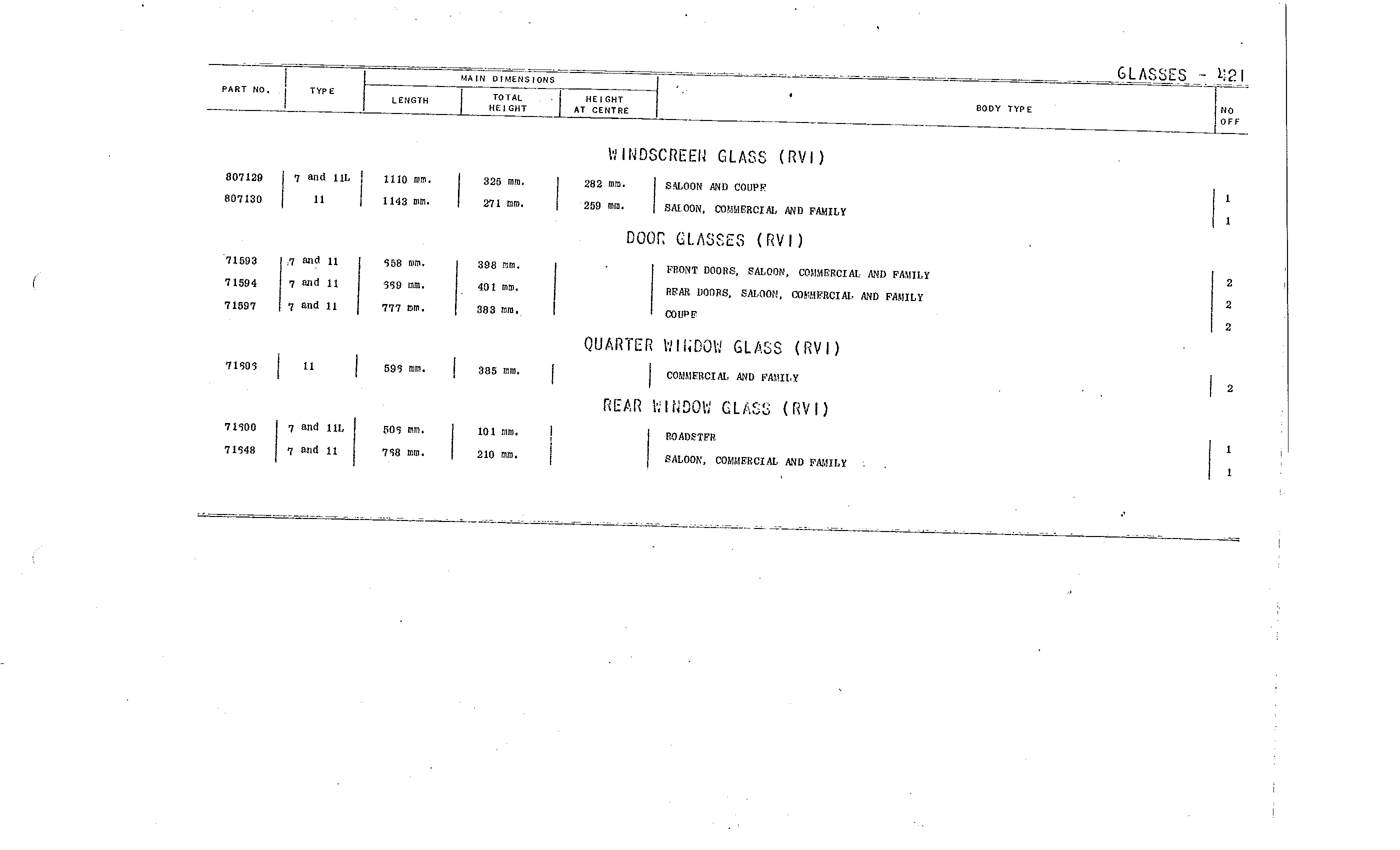Glass, page 204 of 226 — Front Wheel Drive 7 & 11 Parts Catalogue