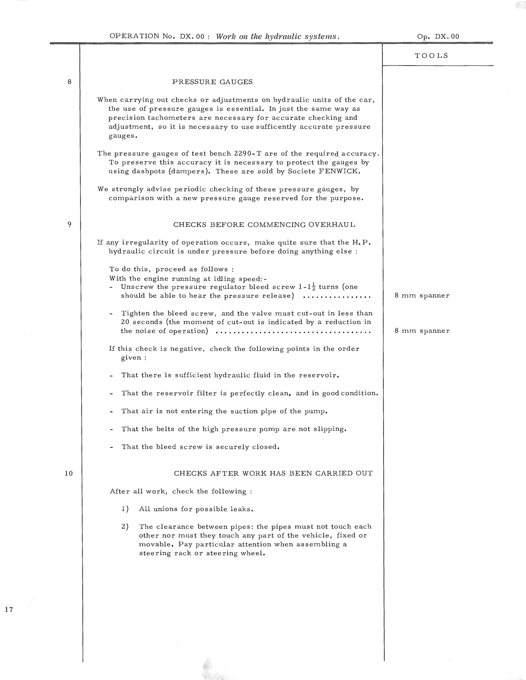 Work on the hydraulic systems, page 26 of 750 — DS21 & DS21M / DS19A & DS19MA Repair Manual