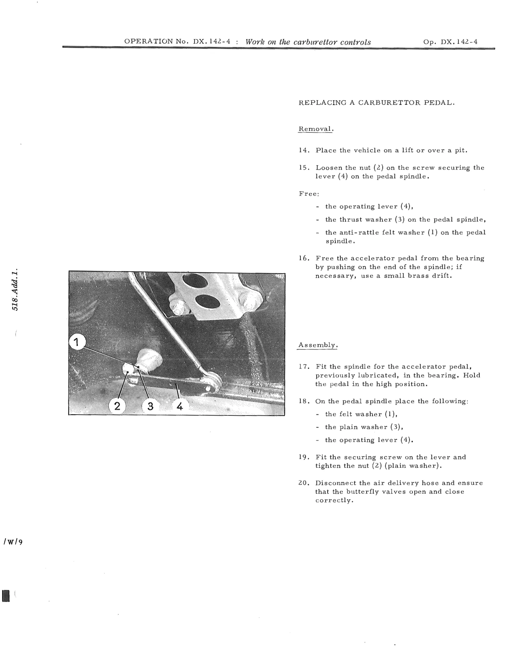 Replace carburettor pedal, page 110 of 750 — DS21 & DS21M / DS19A & DS19MA Repair Manual