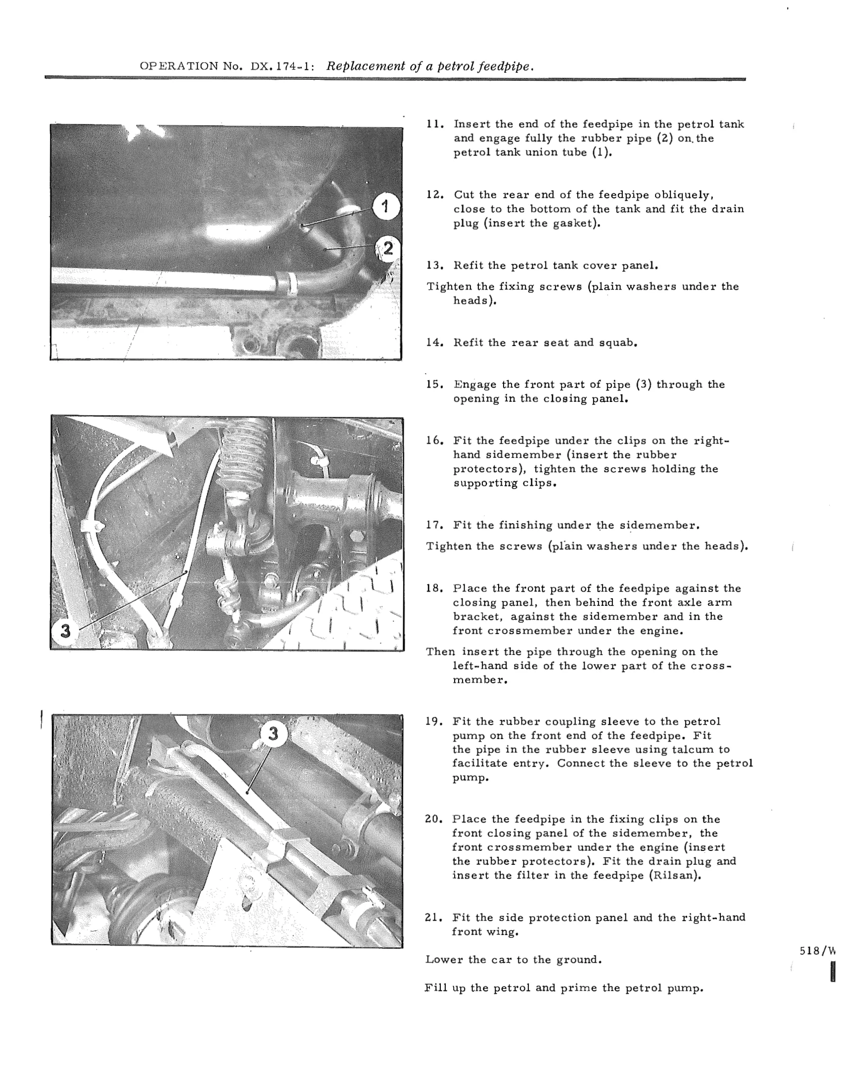 Replacement of a petrol feedpipe, page 118 of 750 — DS21 & DS21M / DS19A & DS19MA Repair Manual