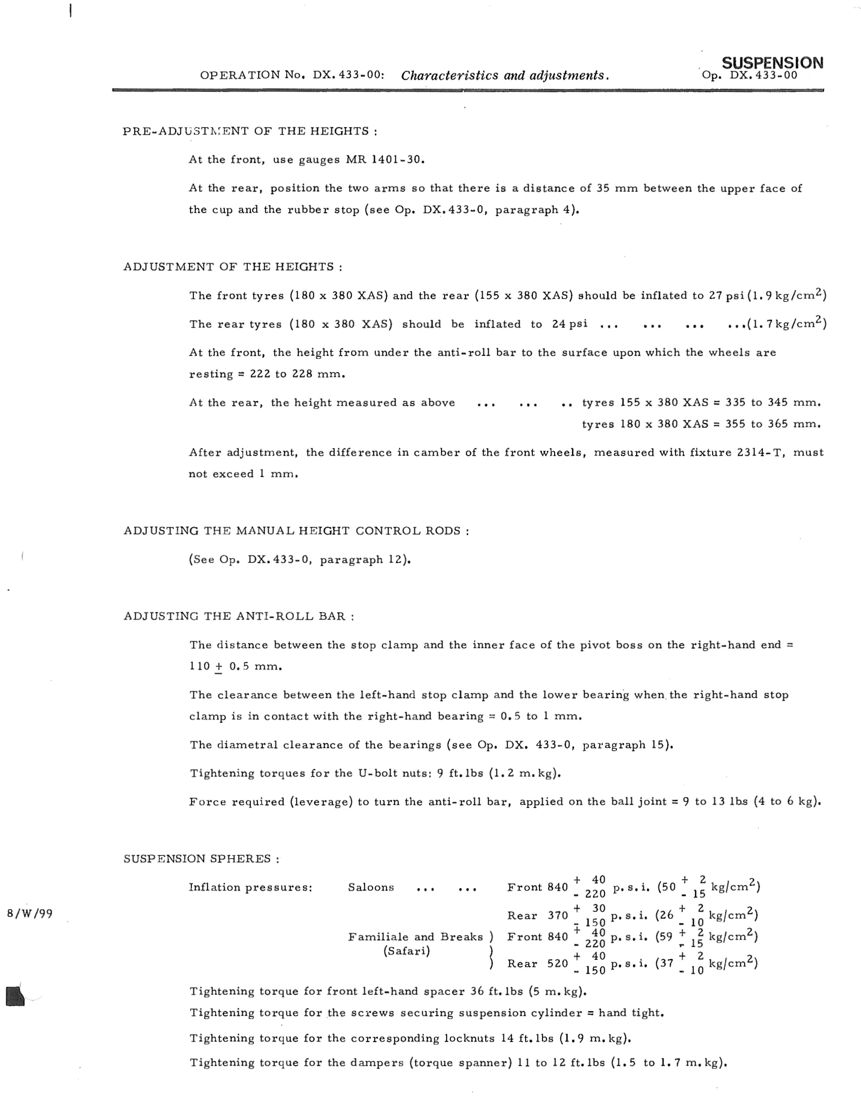 Suspension / Adjust heights, page 317 of 750 — DS21 & DS21M / DS19A & DS19MA Repair Manual