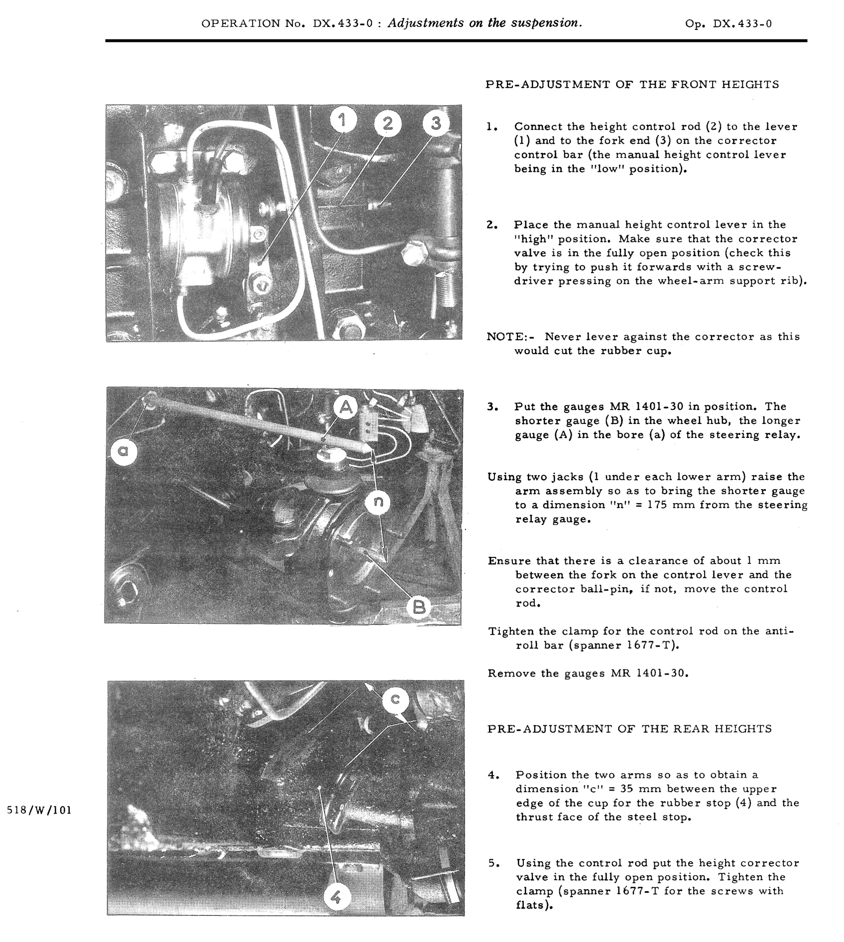 Adjustments on the suspension, page 318 of 750 — DS21 & DS21M / DS19A & DS19MA Repair Manual