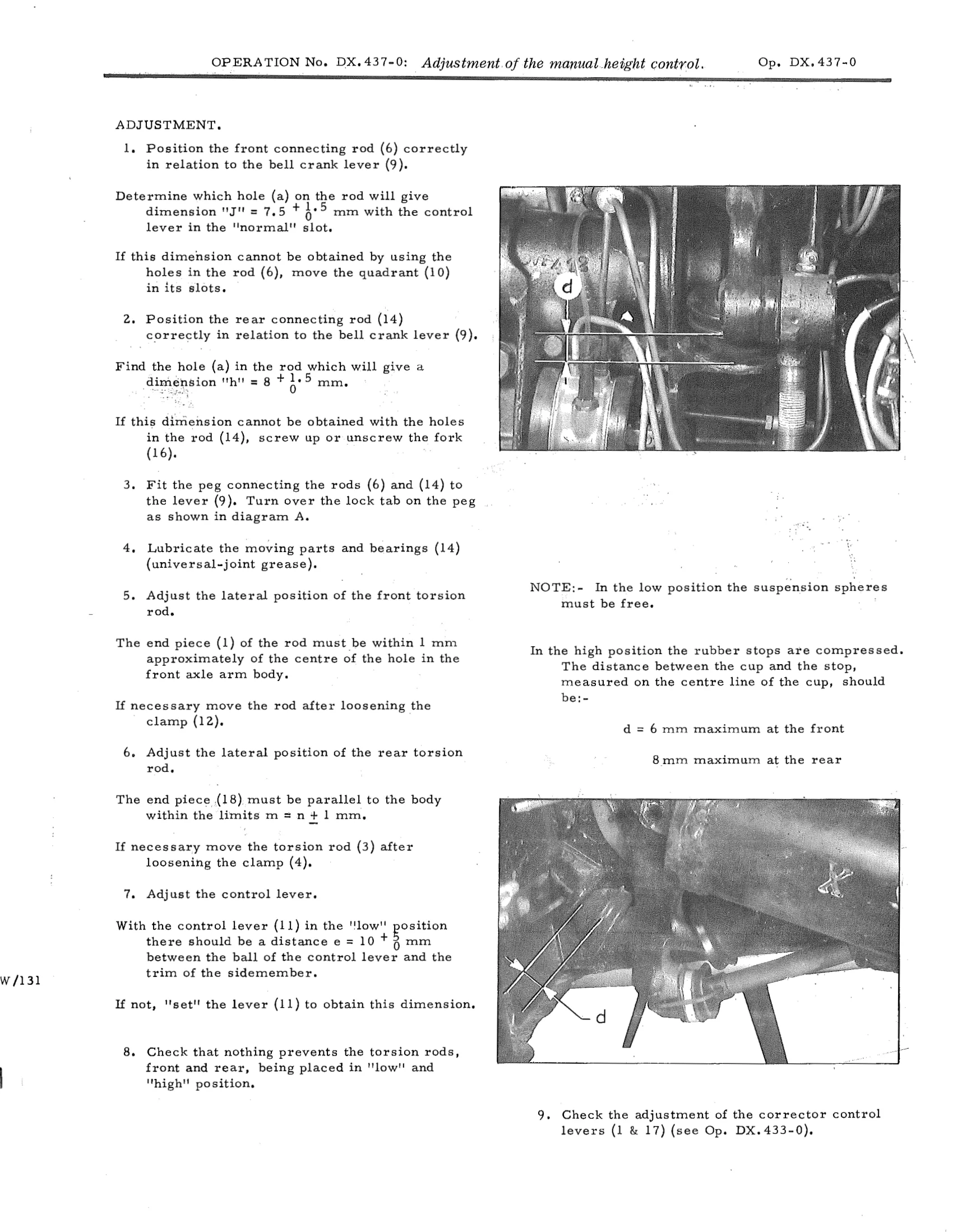 Adjustment of the manual height control, page 355 of 750 — DS21 & DS21M / DS19A & DS19MA Repair Manual