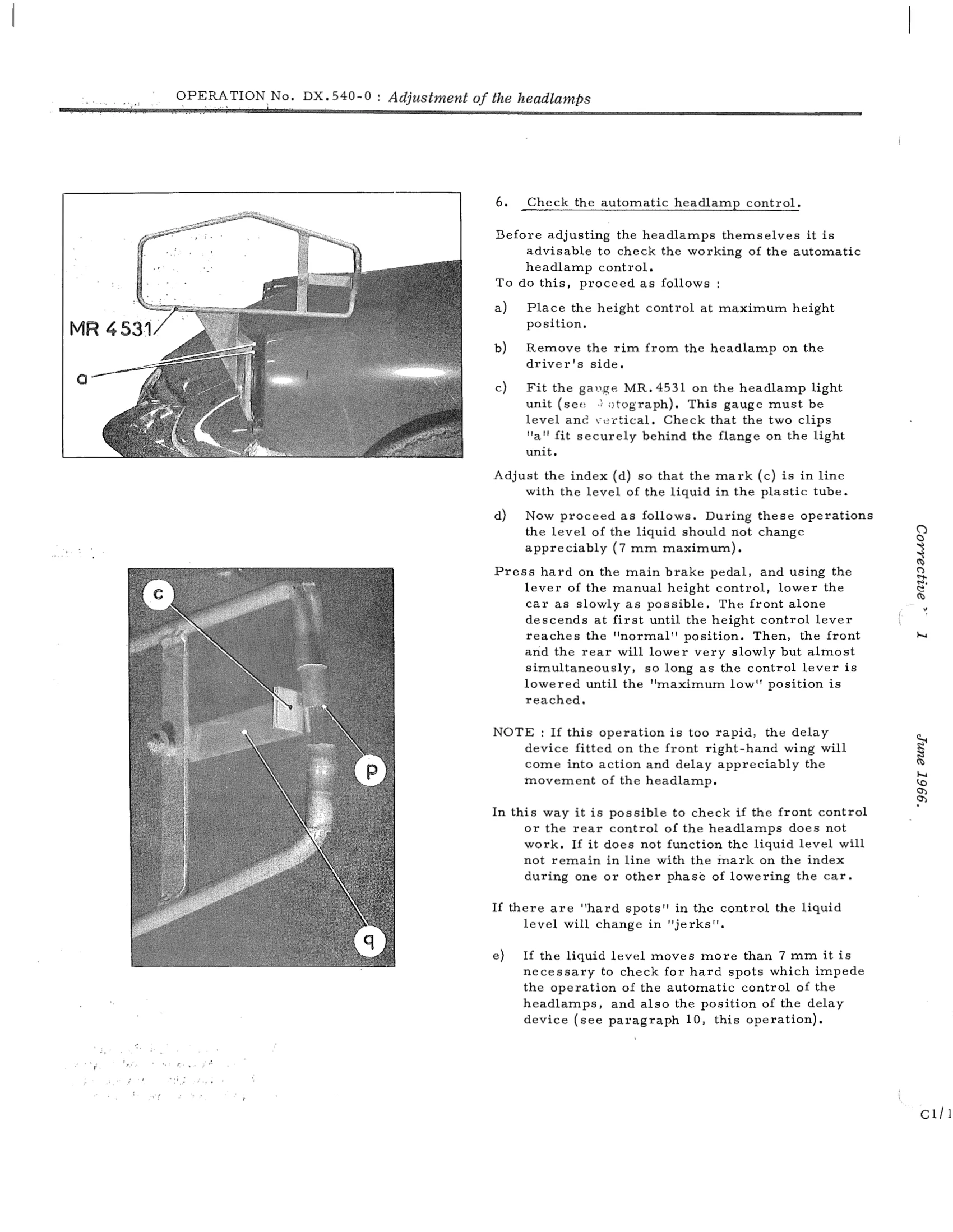 Adjustment of the headlamps, page 457 of 750 — DS21 & DS21M / DS19A & DS19MA Repair Manual