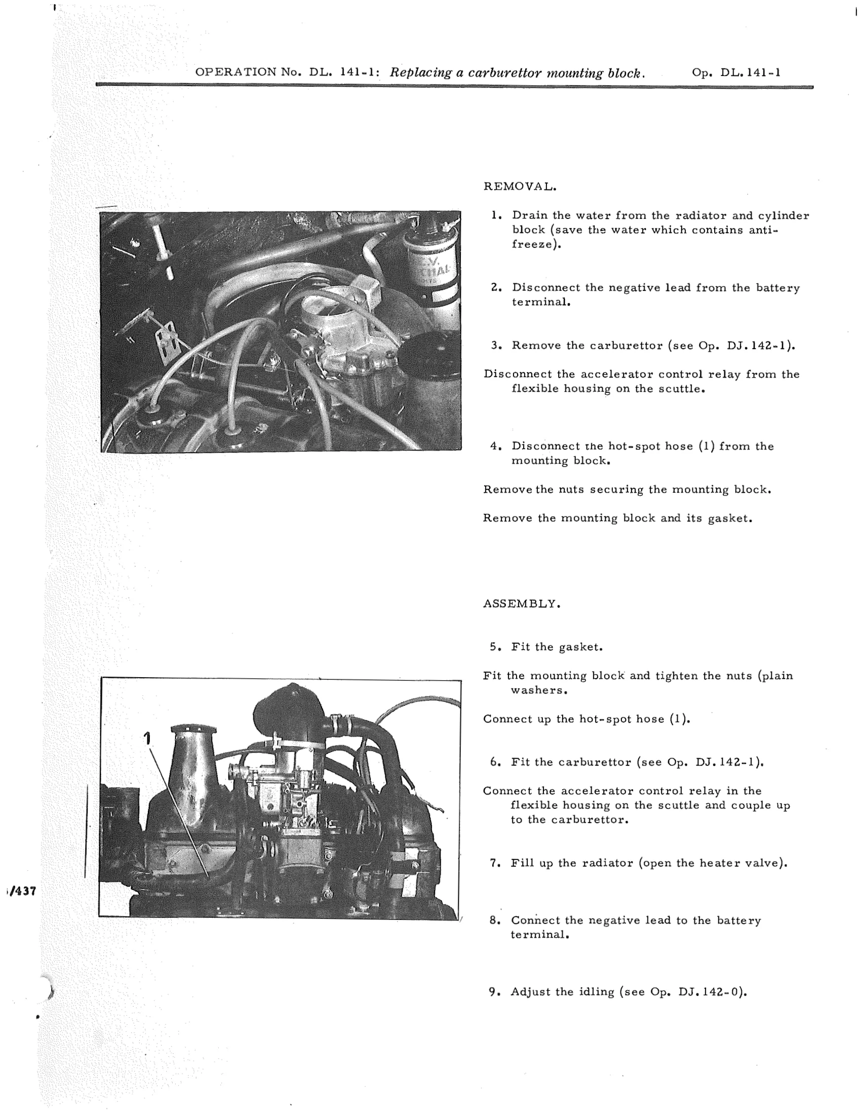 Replace carburettor mounting block, page 734 of 750 — DS21 & DS21M / DS19A & DS19MA Repair Manual