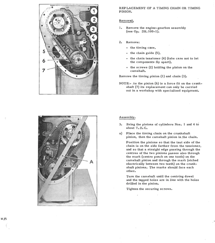 Replace timing chain/pinion, page 88 — DS21 & DS21M / DS19A & DS19MA Repair Manual