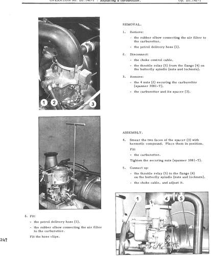 Replace carburettor, page 505 — DS21 & DS21M / DS19A & DS19MA Repair Manual