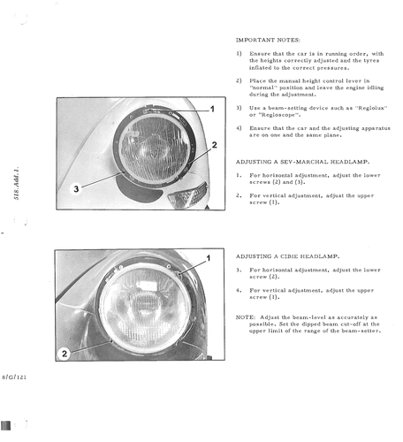 Adjust headlights, page 695 — DS21 & DS21M / DS19A & DS19MA Repair Manual