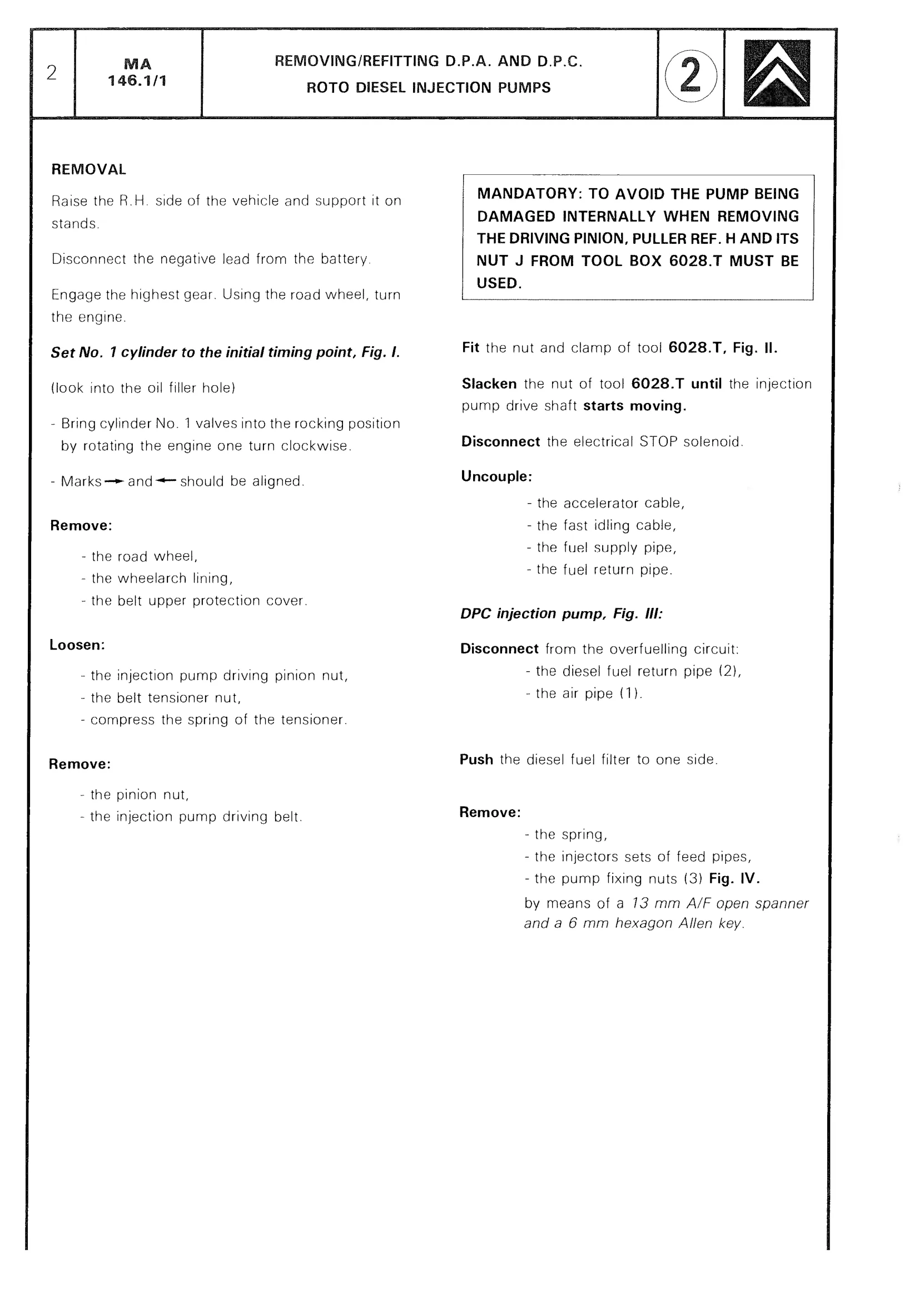 Remove and refit diesel pump, page 216 of 611 — CX Repair Manual — Mechanical Components 1