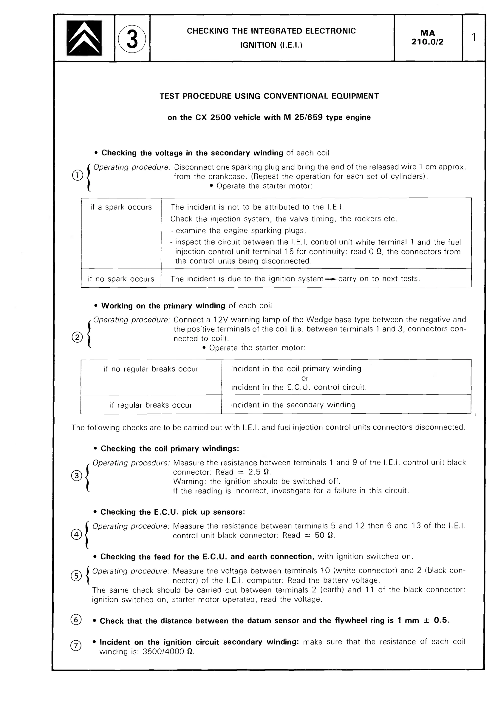 Checking integrated ignition, page 259 of 611 — CX Repair Manual — Mechanical Components 1