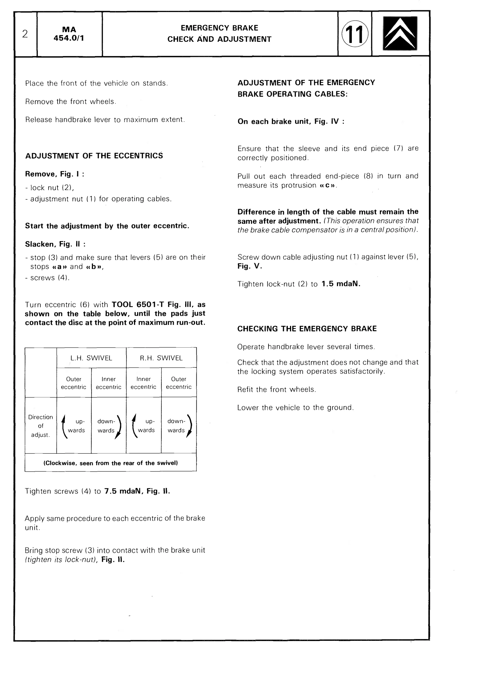 Adjust emergency brake, page 436 of 611 — CX Repair Manual — Mechanical Components 1
