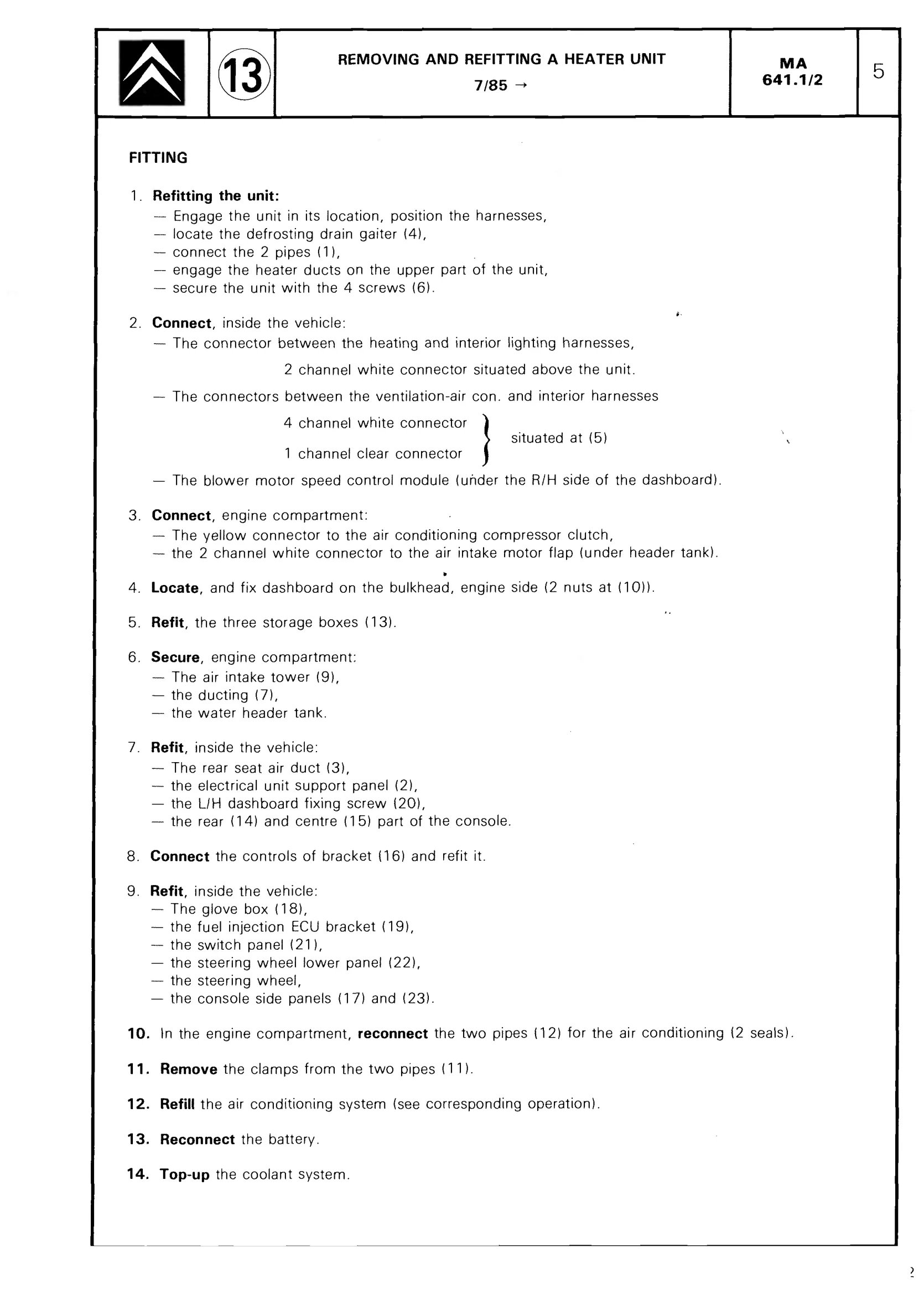 Remove/fit heater unit 7/85->, page 506 of 611 — CX Repair Manual — Mechanical Components 1
