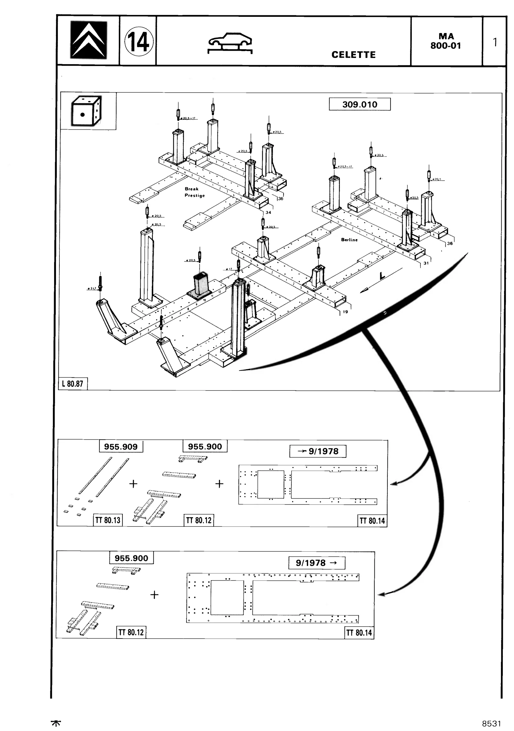 Using 'Celette' jig, page 523 of 611 — CX Repair Manual — Mechanical Components 1