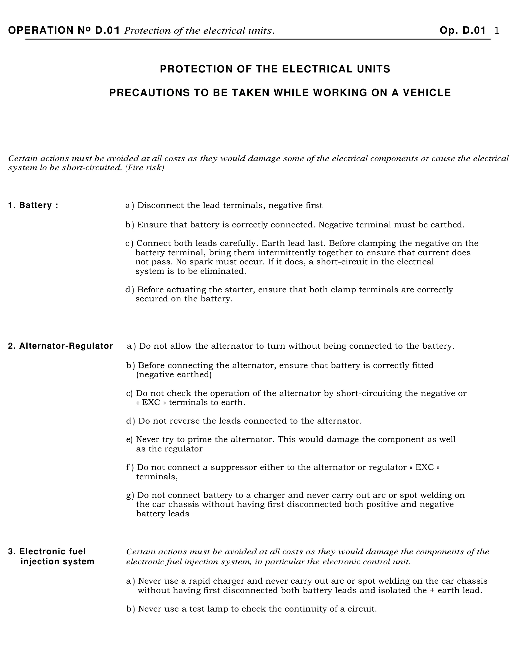 Advice and precautions / Electrical precautions, page 13 of 454 — 814 Repair Manual — Volume I