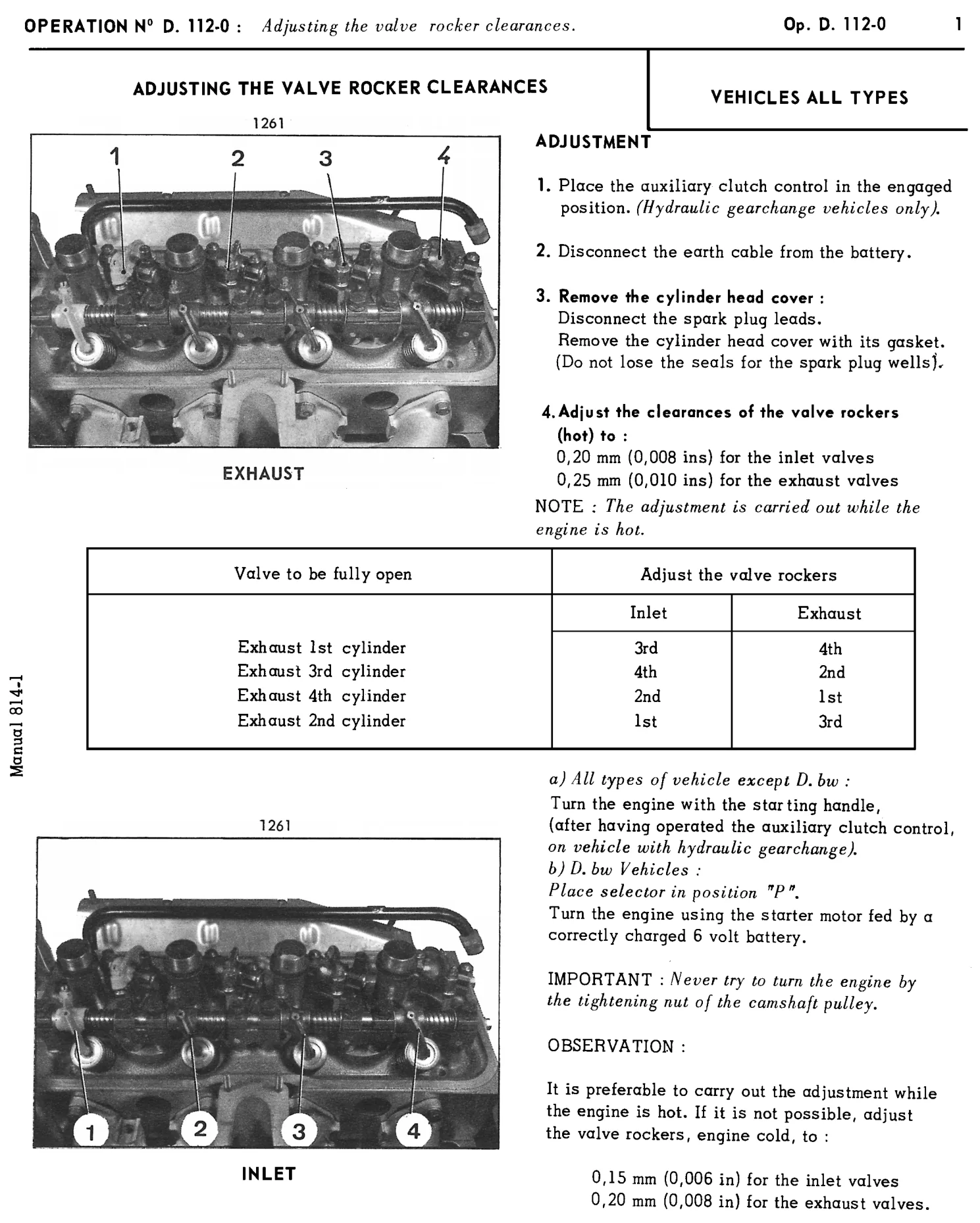 Adjusting valve clearances, page 40 of 454 — 814 Repair Manual — Volume I