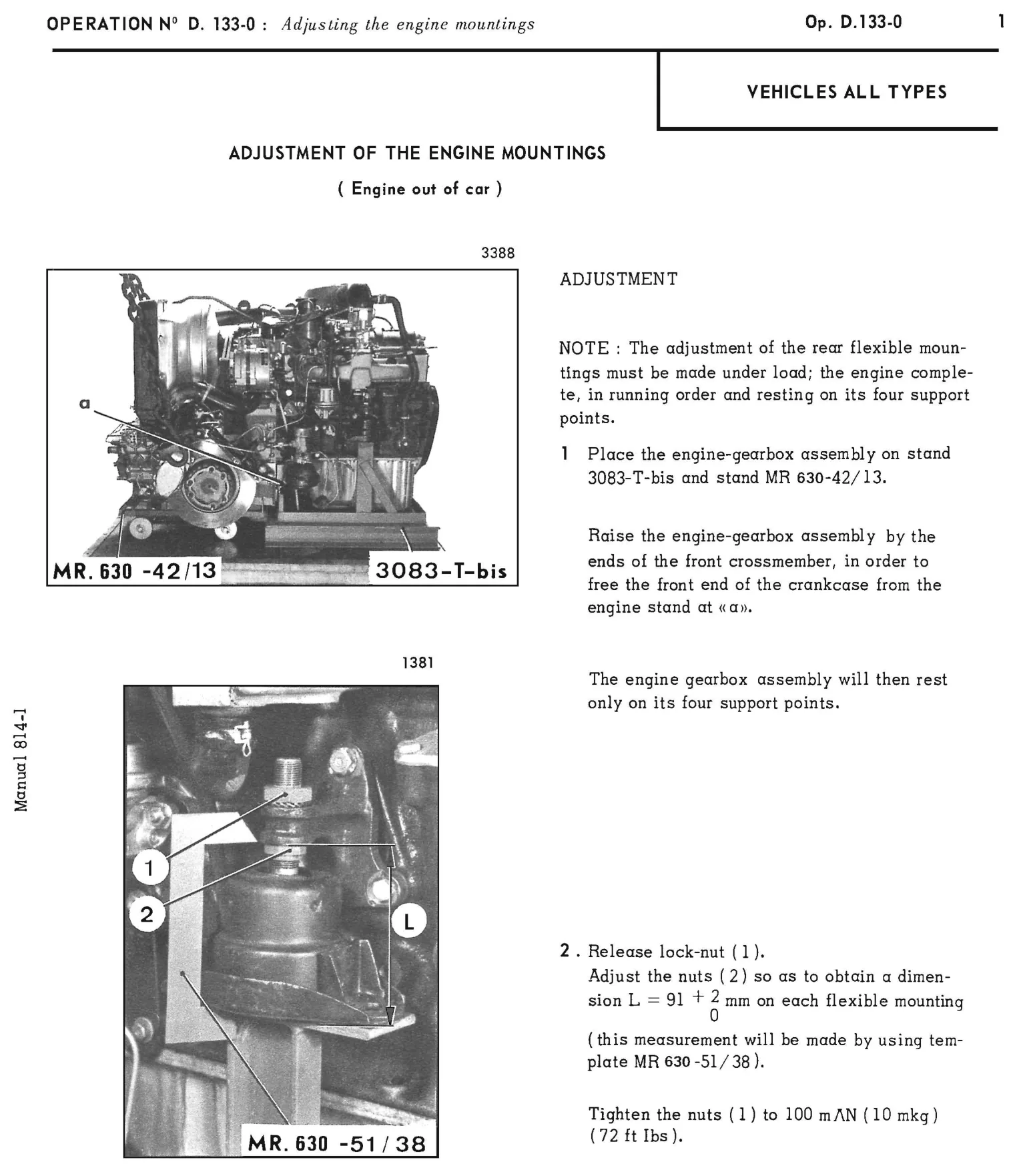 Adjusting engine mountings, page 44 of 454 — 814 Repair Manual — Volume I