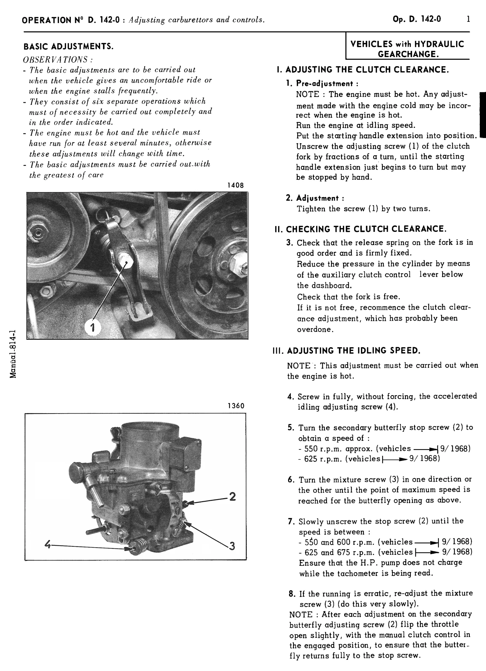 Setting clutch clearance and idle (bvh) / Basic adjust. (bvh), page 51 of 454 — 814 Repair Manual — Volume I