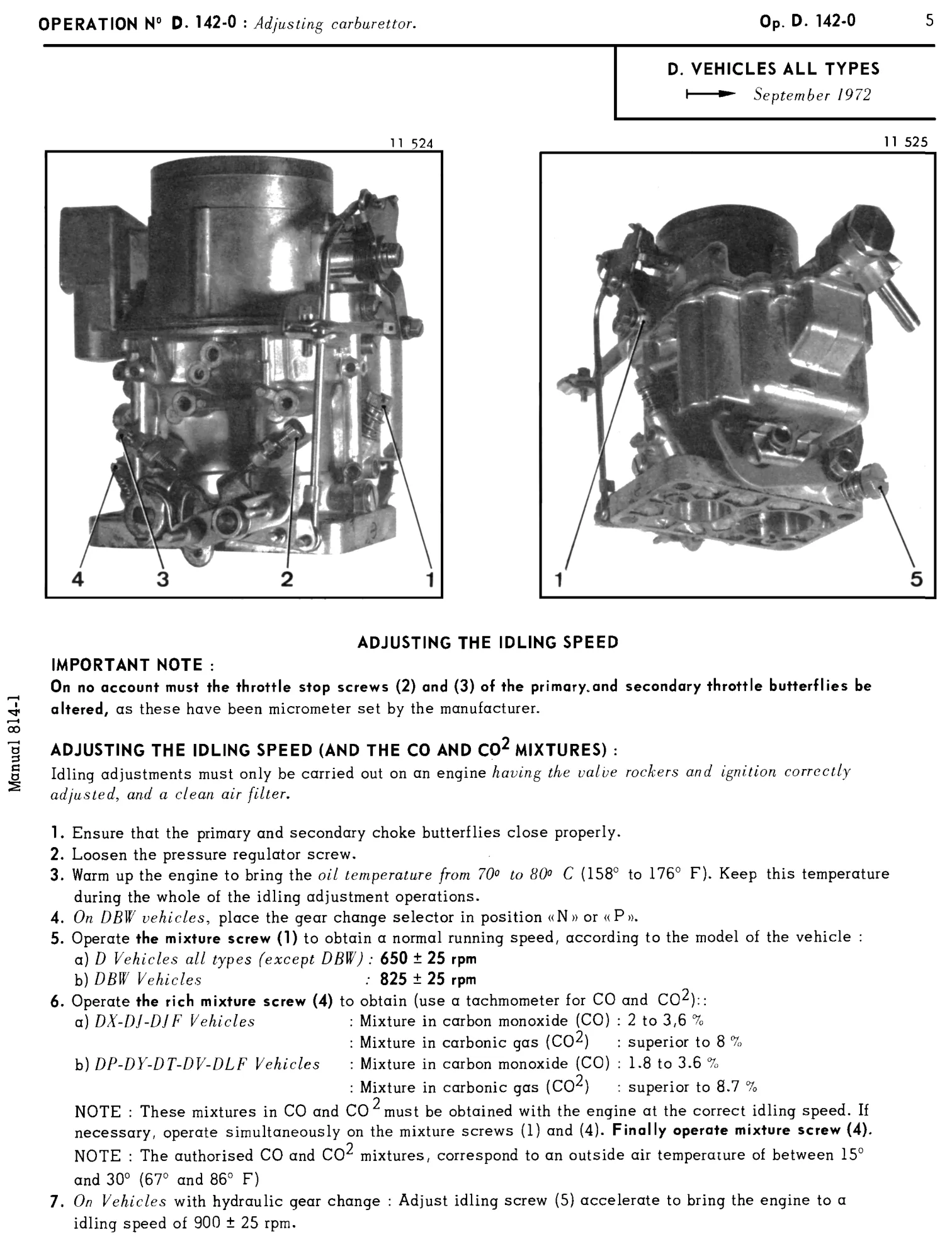 Adjusting idle (post Sep '72, page 55 of 454 — 814 Repair Manual — Volume I